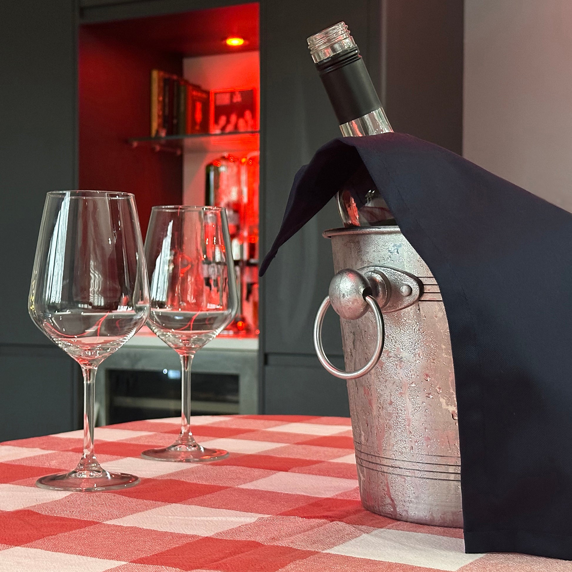 Catering BottleCloths - White, Black & Navy, Polycotton, 42 cm, Corner Hole, Stitched Circle - Colour Combo, Pack of 3