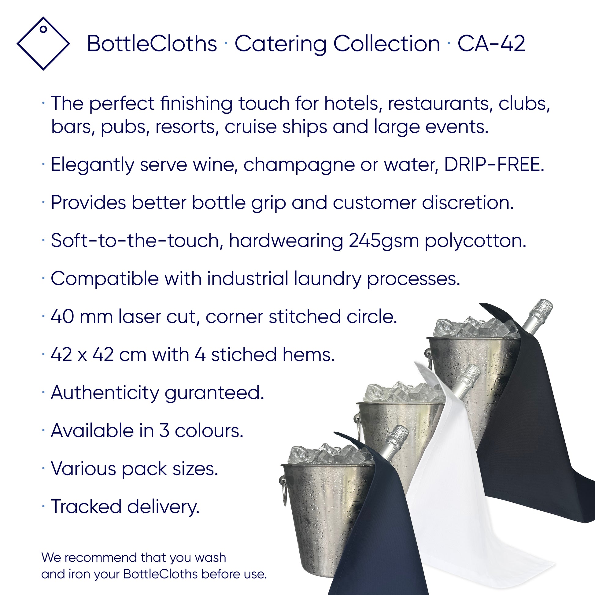 Catering BottleCloth · White Polycotton, 42 cm, Corner Hole, Stitched Circle