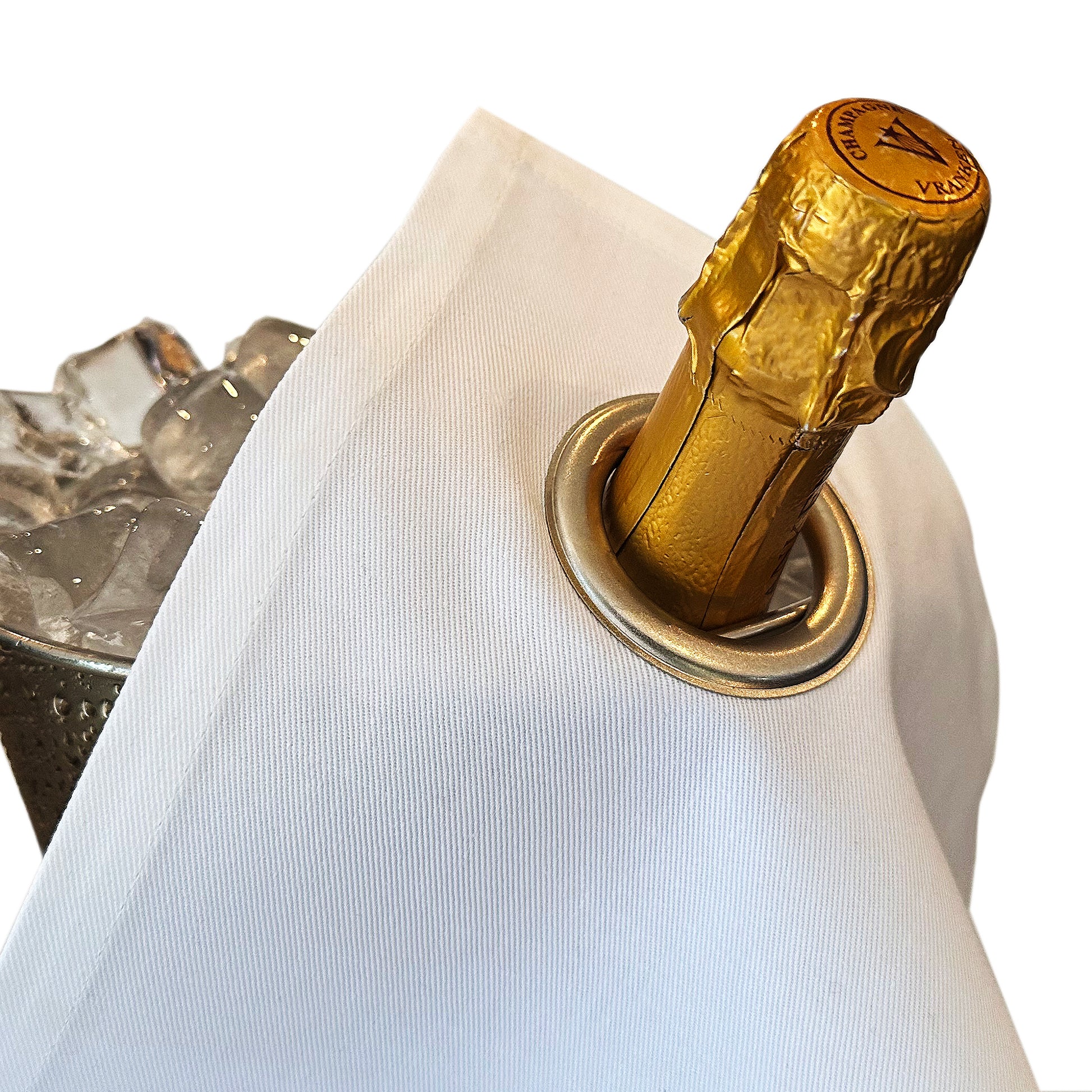 Classic BottleCloth · White with Silver Metal Ring, Cotton, 42 cm, Corner Hole
