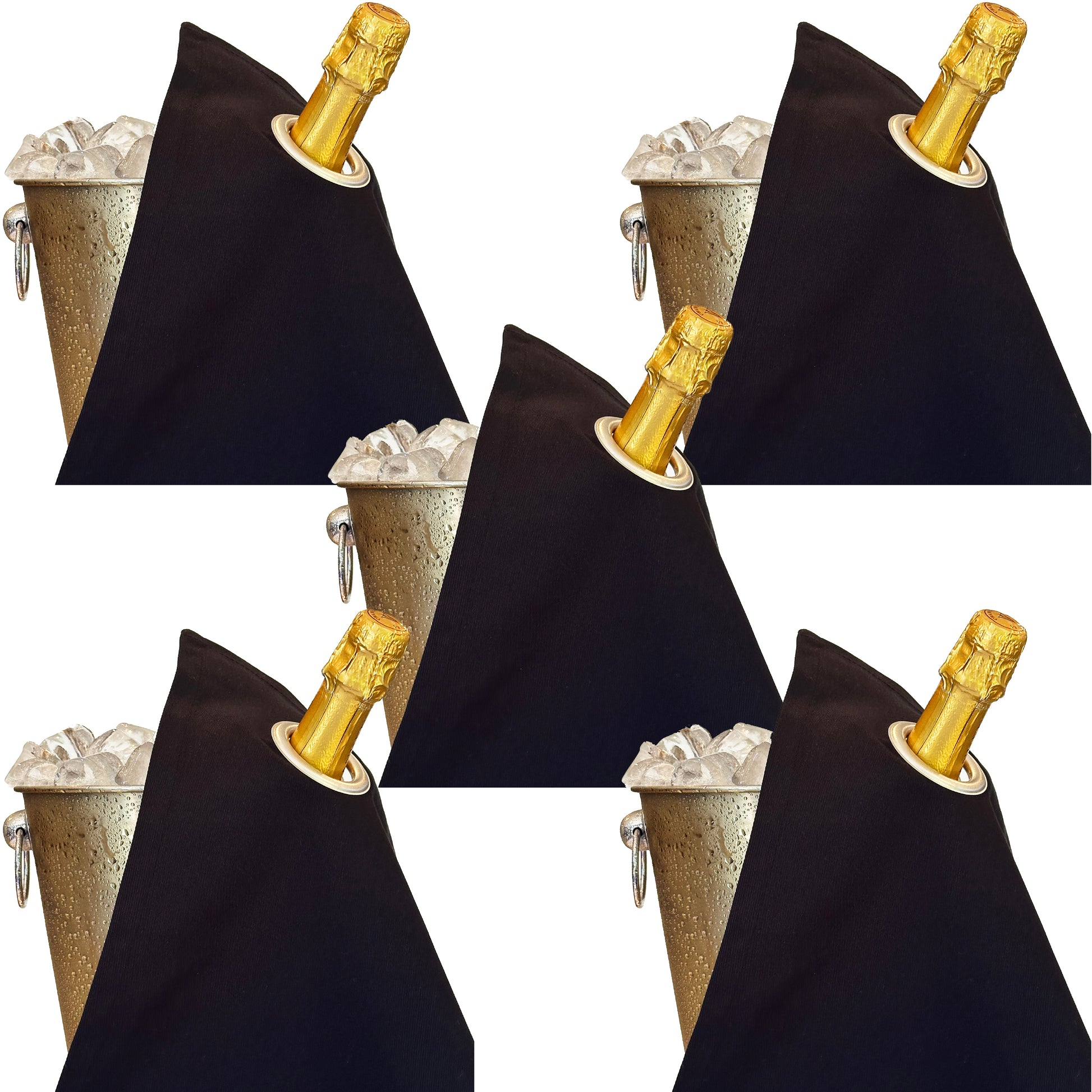 Klasické bottlecloths · Černá se stříbrným kovovým prstencem, bavlna, 42 cm, rohová díra · balení 5