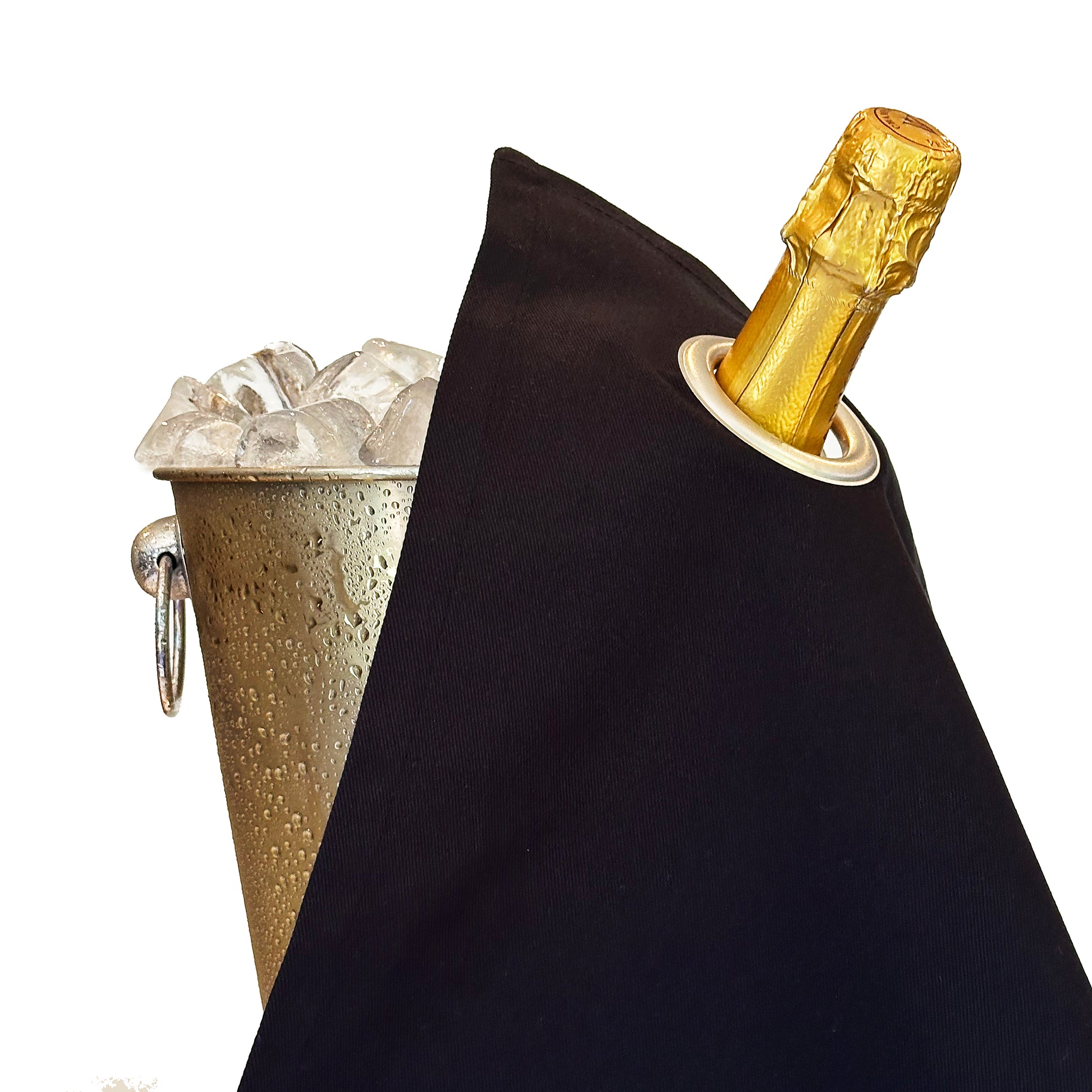 Classic BottleCloth · Black with Silver Metal Ring, Cotton, 42 cm, Corner Hole