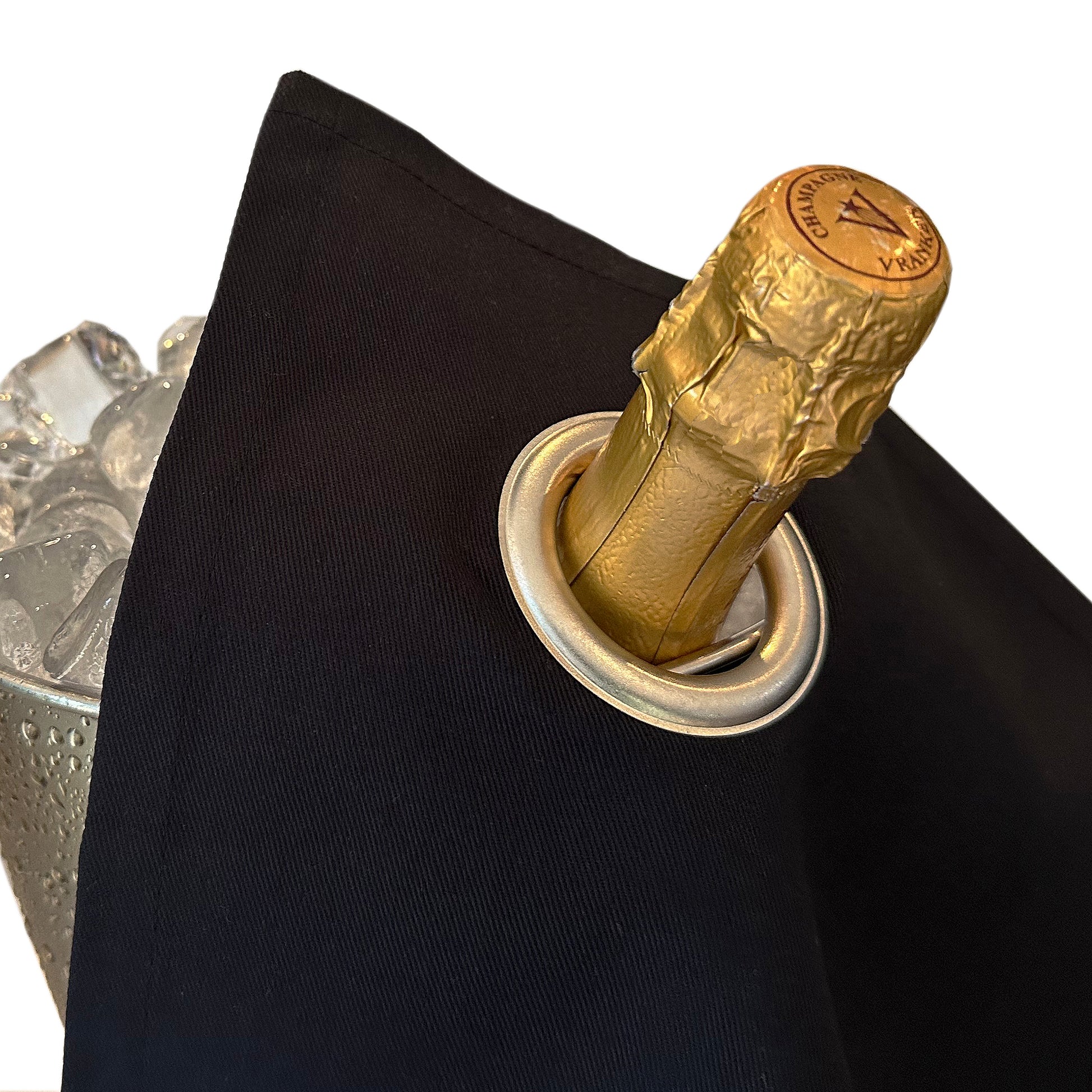 Classic BottleCloth · Black with Silver Metal Ring, Cotton, 42 cm, Corner Hole