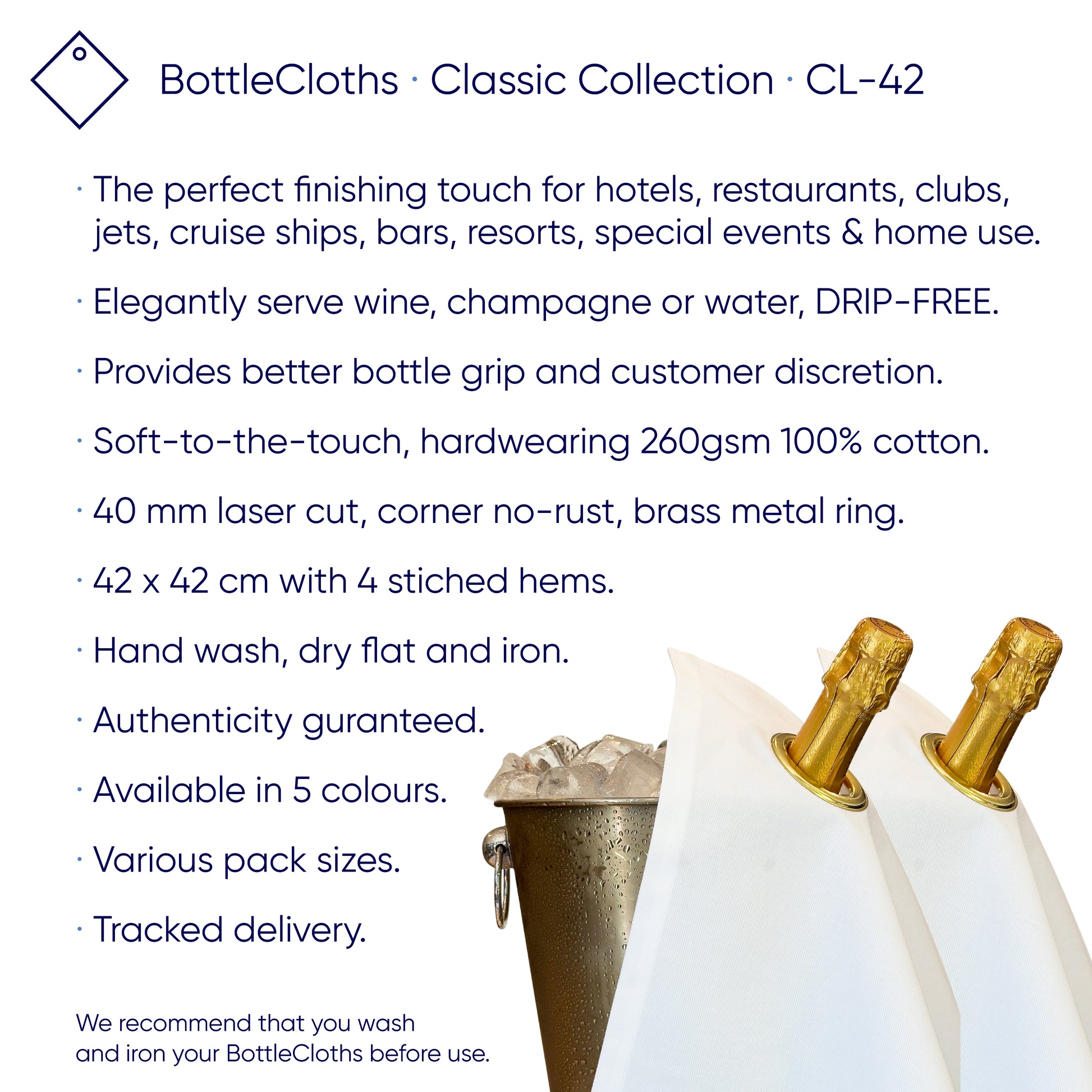 Classic BottleCloth · Platinum with Silver Metal Ring, Cotton, 42 cm, Corner Hole