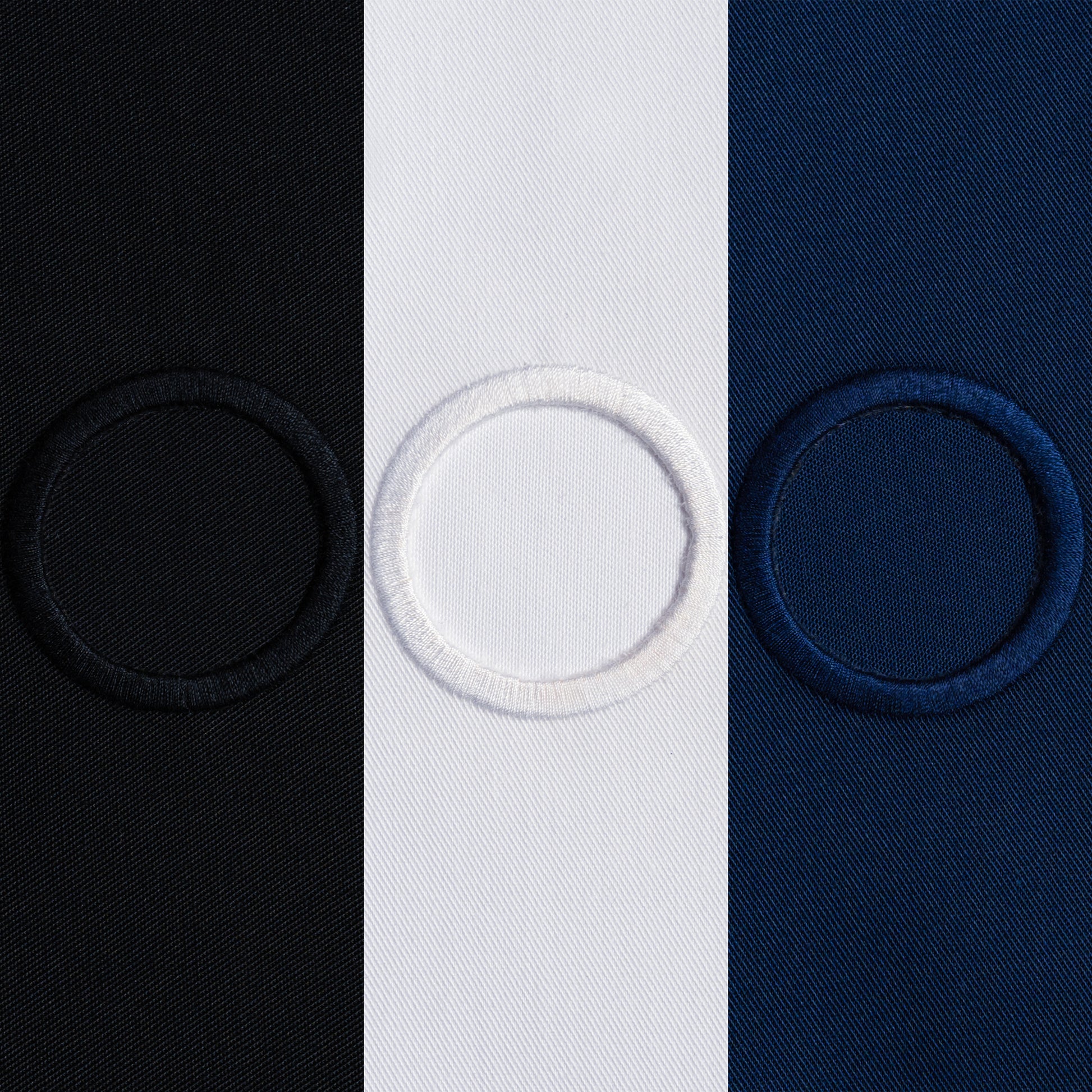 Catering BottleCloths - White, Black & Navy, Polycotton, 42 cm, Corner Hole, Stitched Circle - Colour Combo, Pack of 3