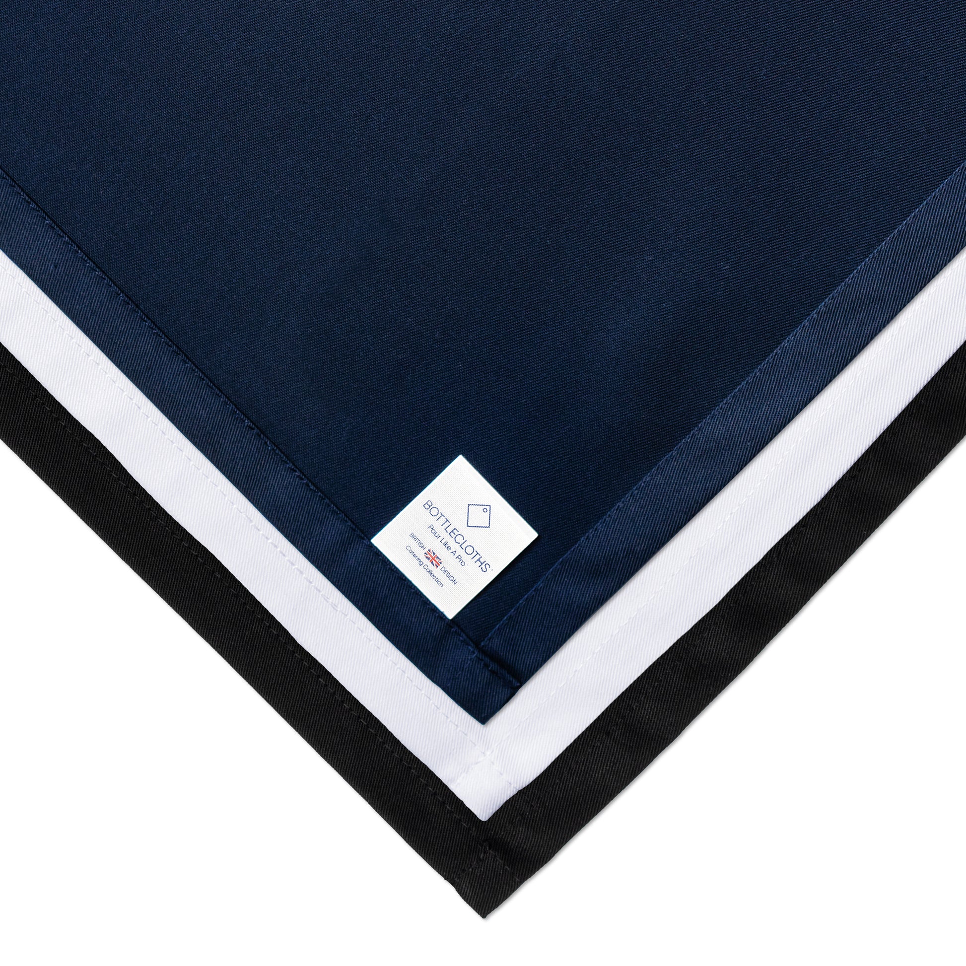 Catering BottleCloths - White, Black & Navy, Polycotton, 42 cm, Corner Hole, Stitched Circle - Colour Combo, Pack of 3