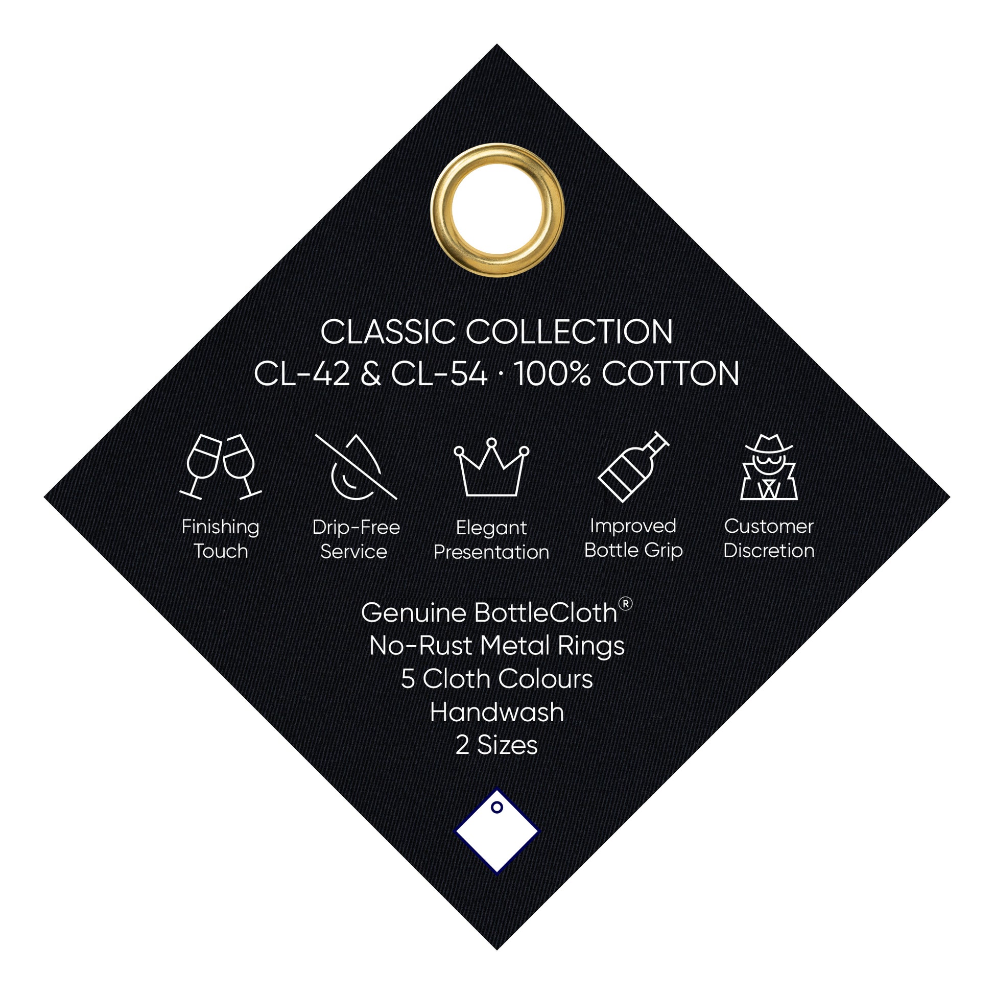 Classic BottleCloth · Black with Gold Metal Ring, Cotton, 54 cm, Center Hole