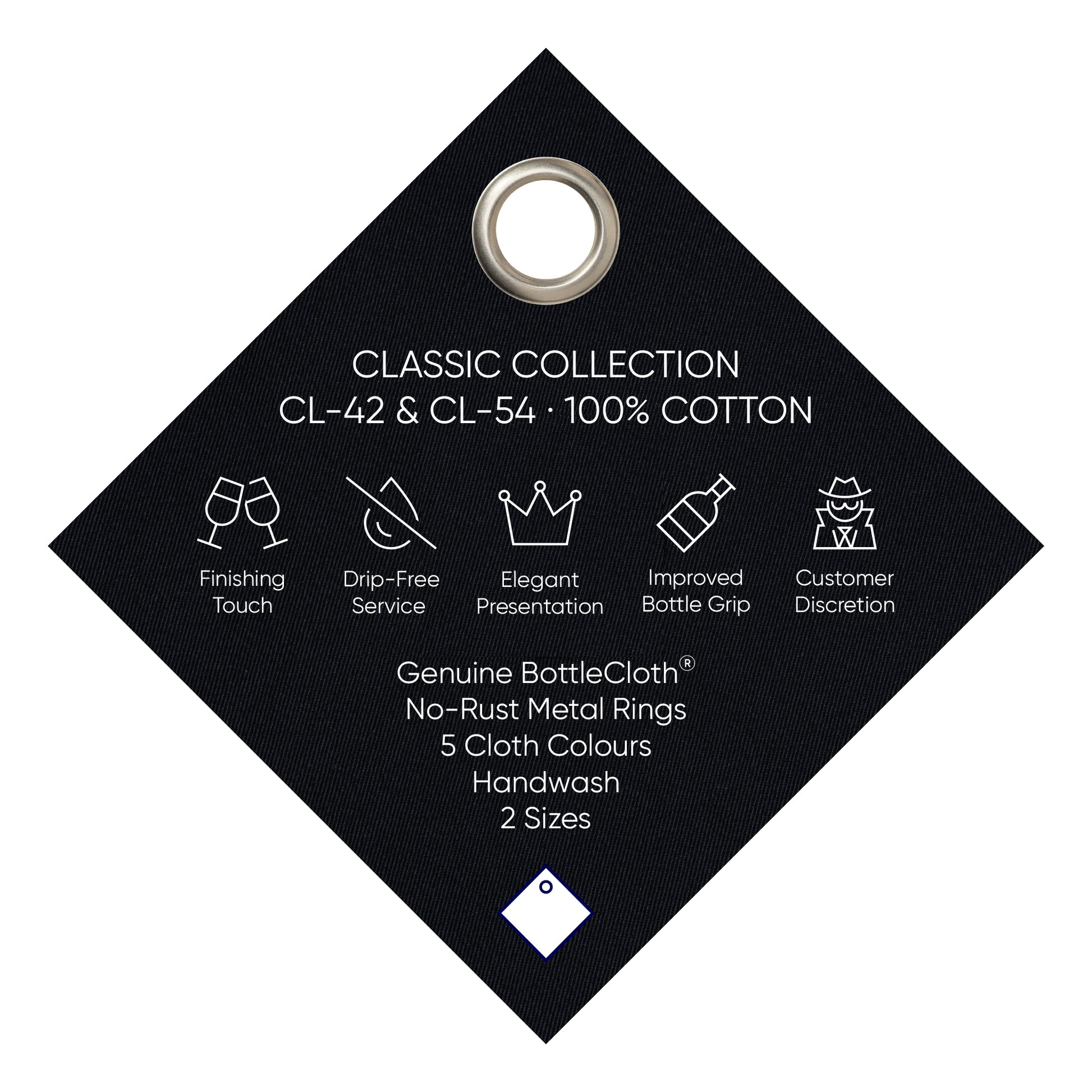 Classic BottleCloth · Black with Silver Metal Ring, Cotton, 54 cm, Center Hole