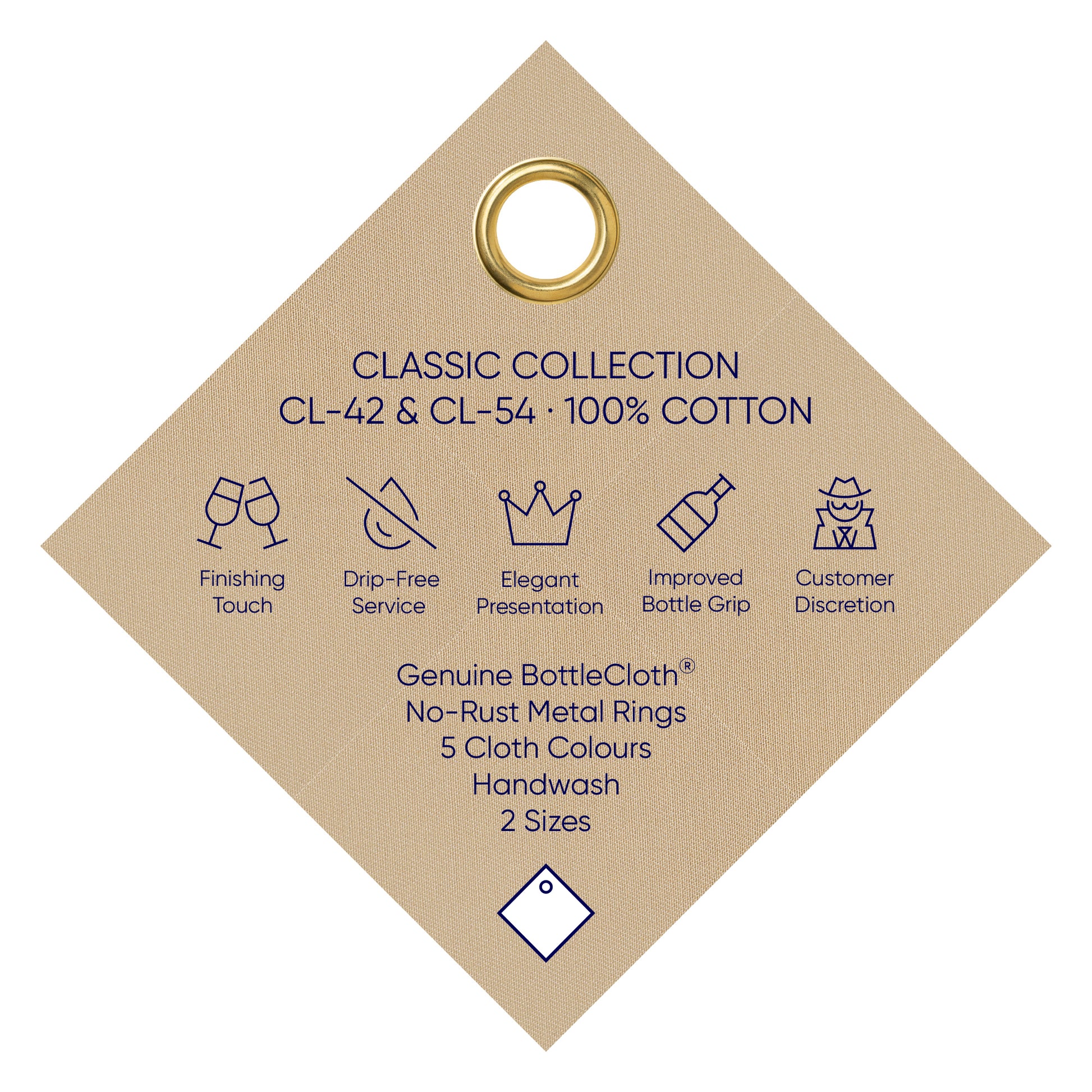 Classic BottleCloth · Gold with Gold Metal Ring, Cotton, 54 cm, Center Hole