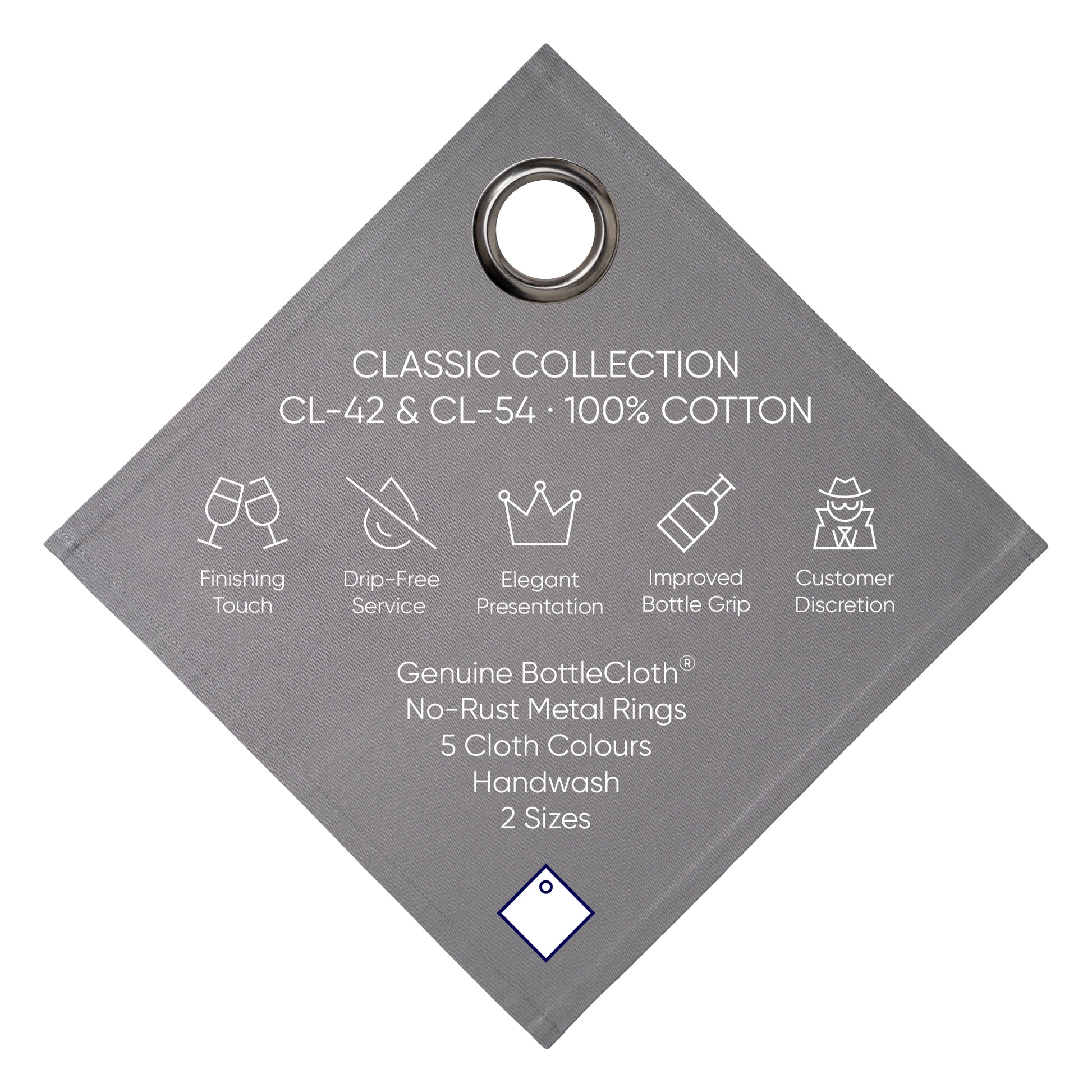 Classic BottleCloth · Platinum with Charcoal Metal Ring, Cotton, 54 cm, Center Hole