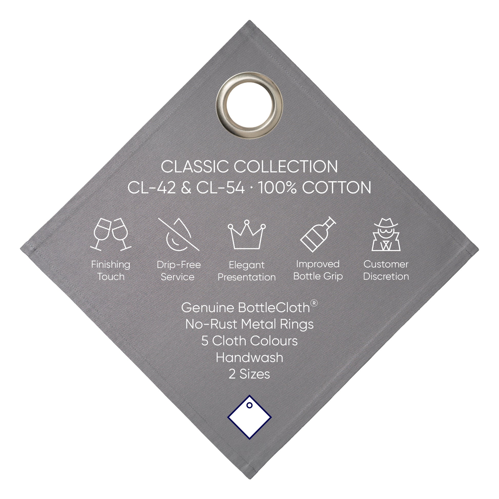 Classic BottleCloth · Platinum with Silver Metal Ring, Cotton, 54 cm, Center Hole
