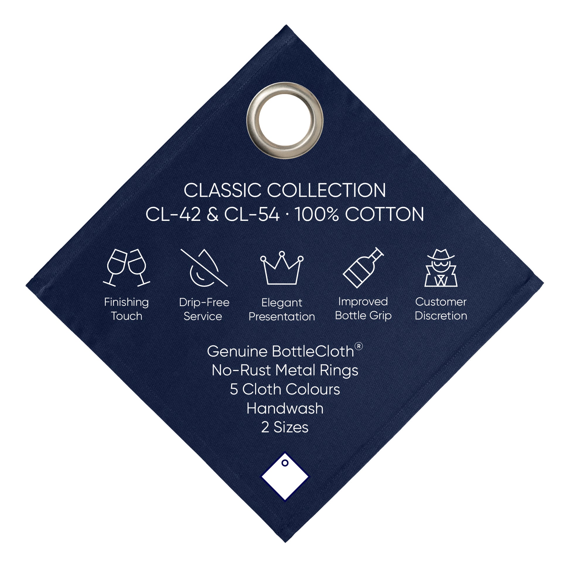 Classic BottleCloth · Royal Blue with Silver Metal Ring, Cotton, 54 cm, Center Hole