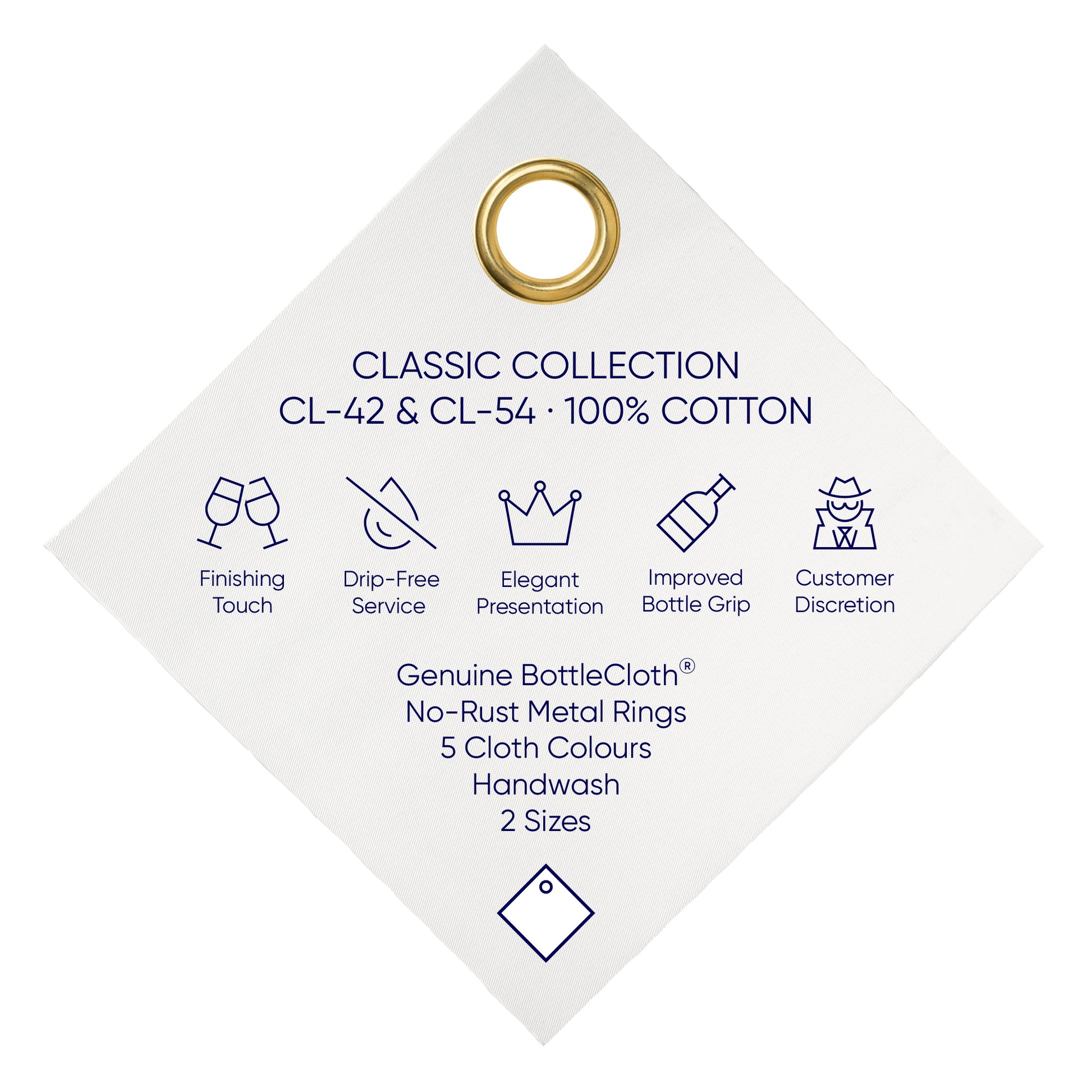 Classic BottleCloth · White with Gold Metal Ring, Cotton, 54 cm, Center Hole
