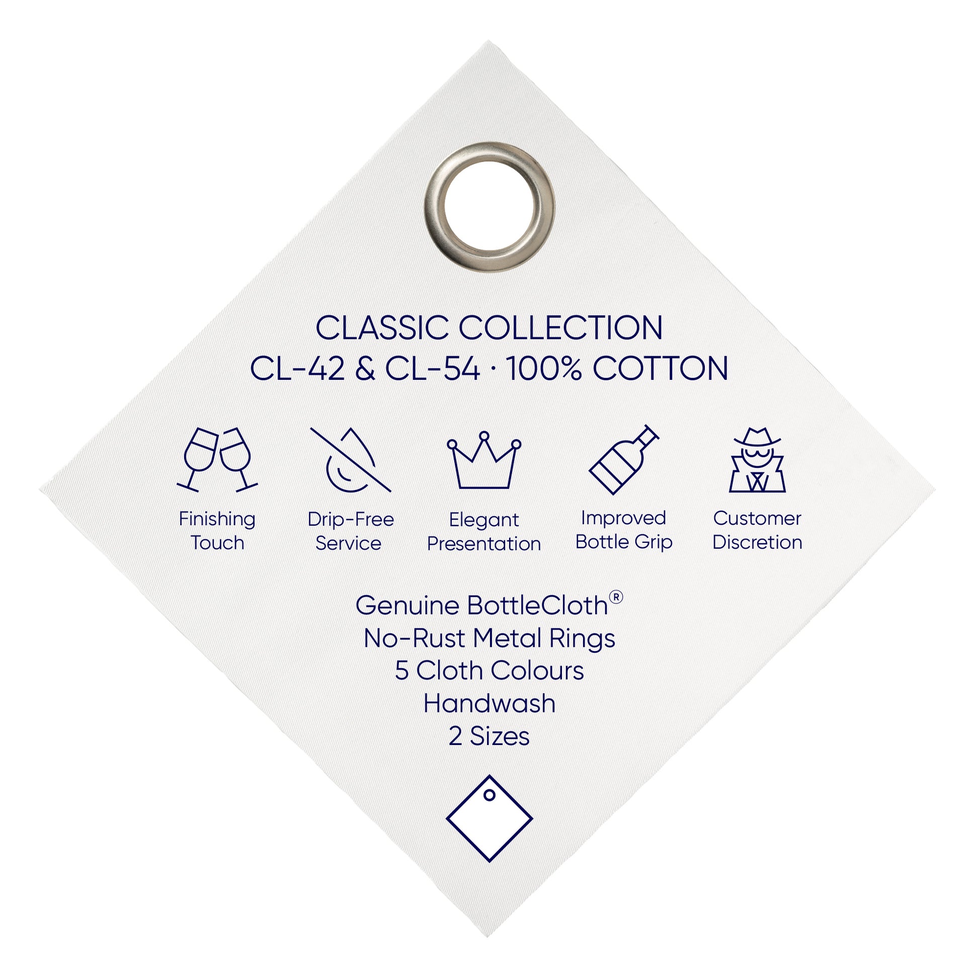 Classic BottleCloth · White with Silver Metal Ring, Cotton, 54 cm, Center Hole