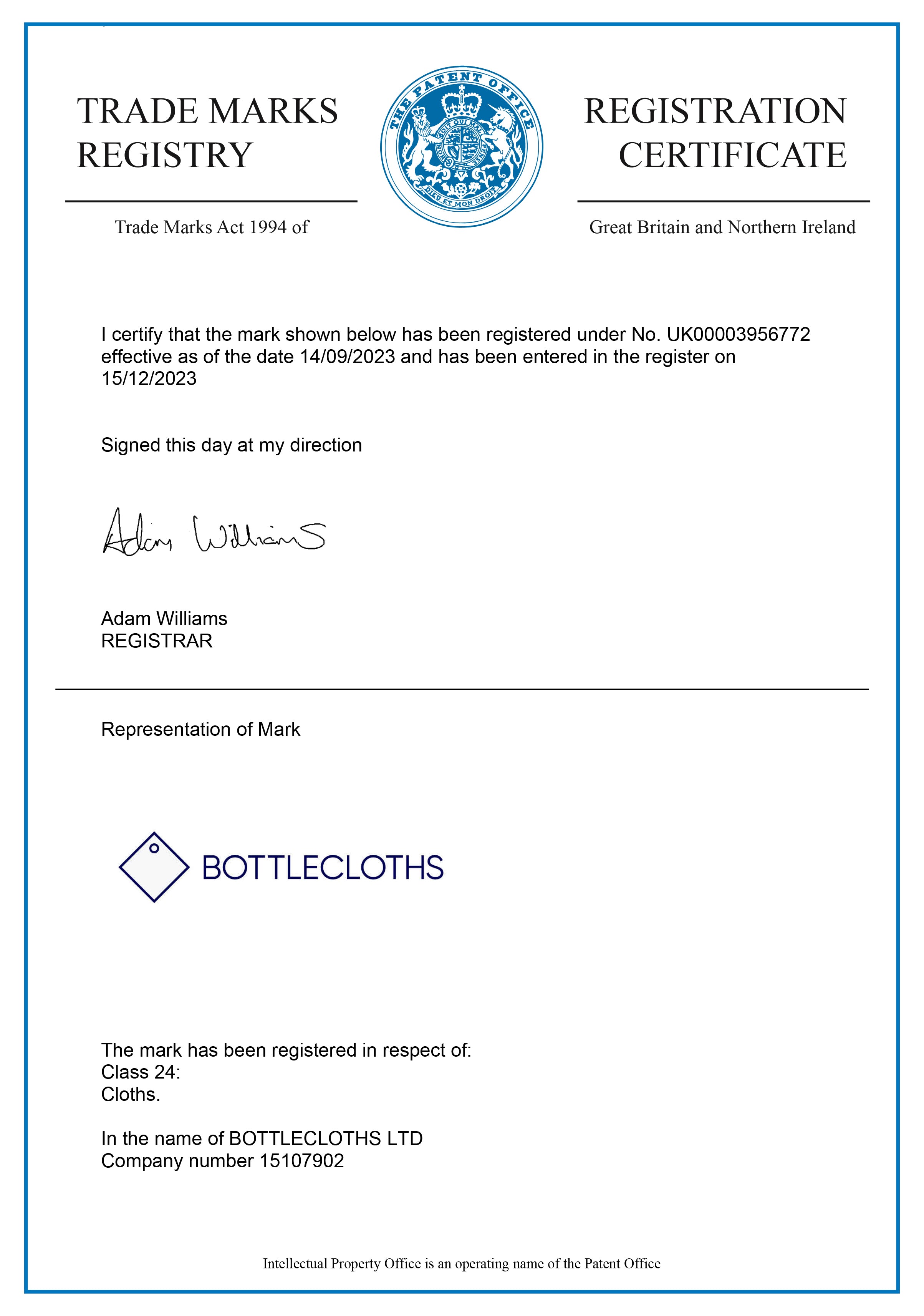 BottleCloths Trademark