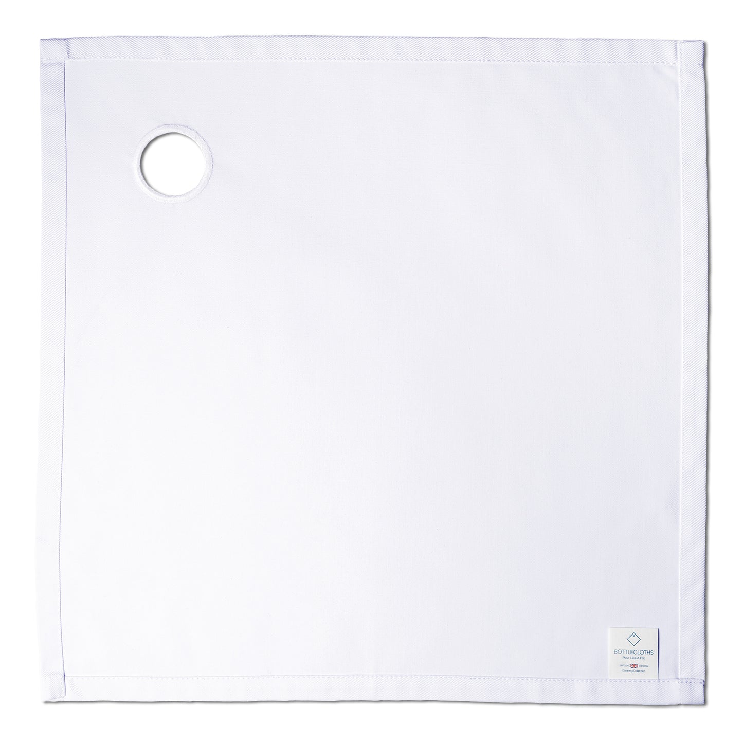 Catering-Flaschentuch · Weißes Polycotton, 42 cm, Eckloch, genähter Kreis