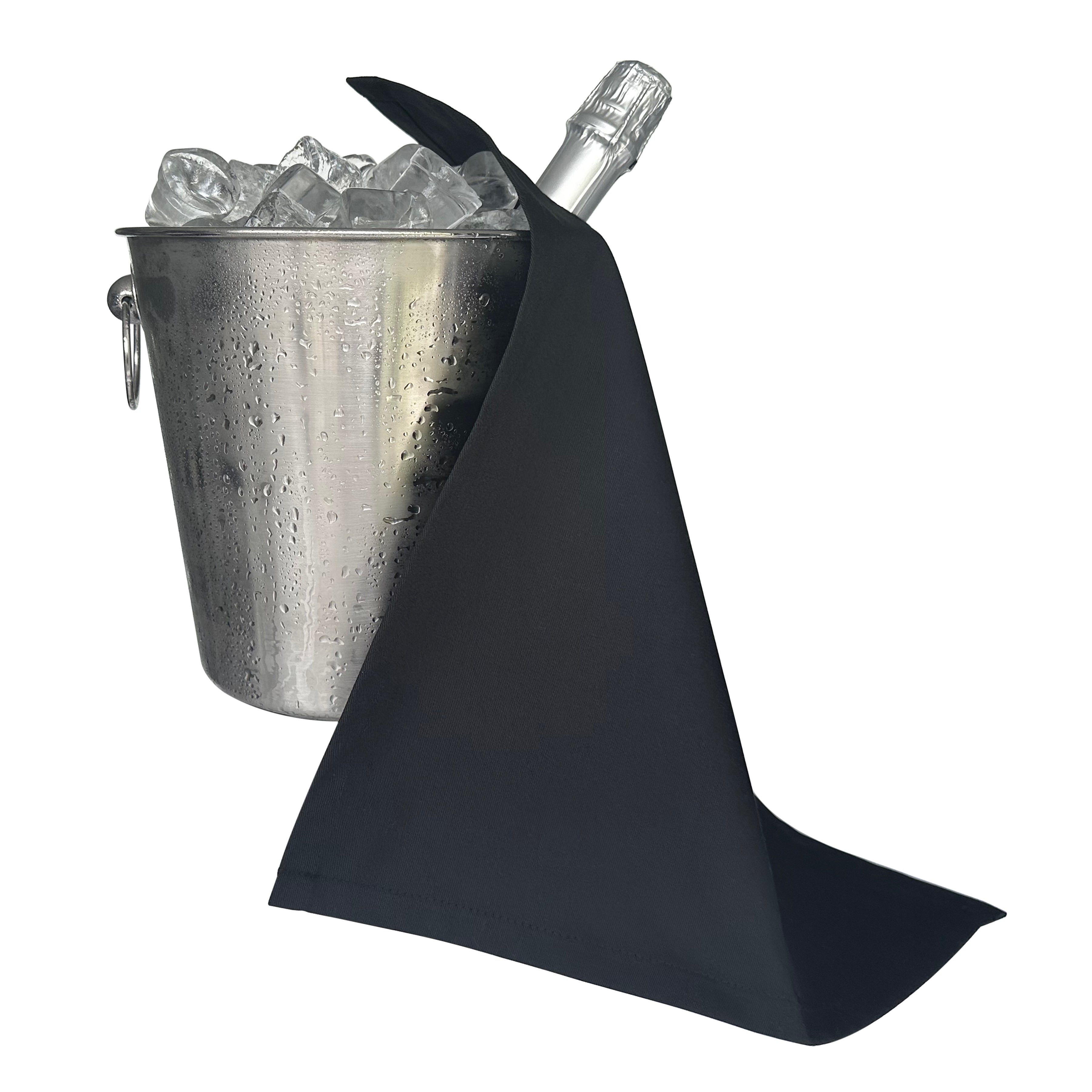 Cateringflaskor · Svart Polycotton, 42 cm, hörnhål, sömnad cirkel · Pack med 10