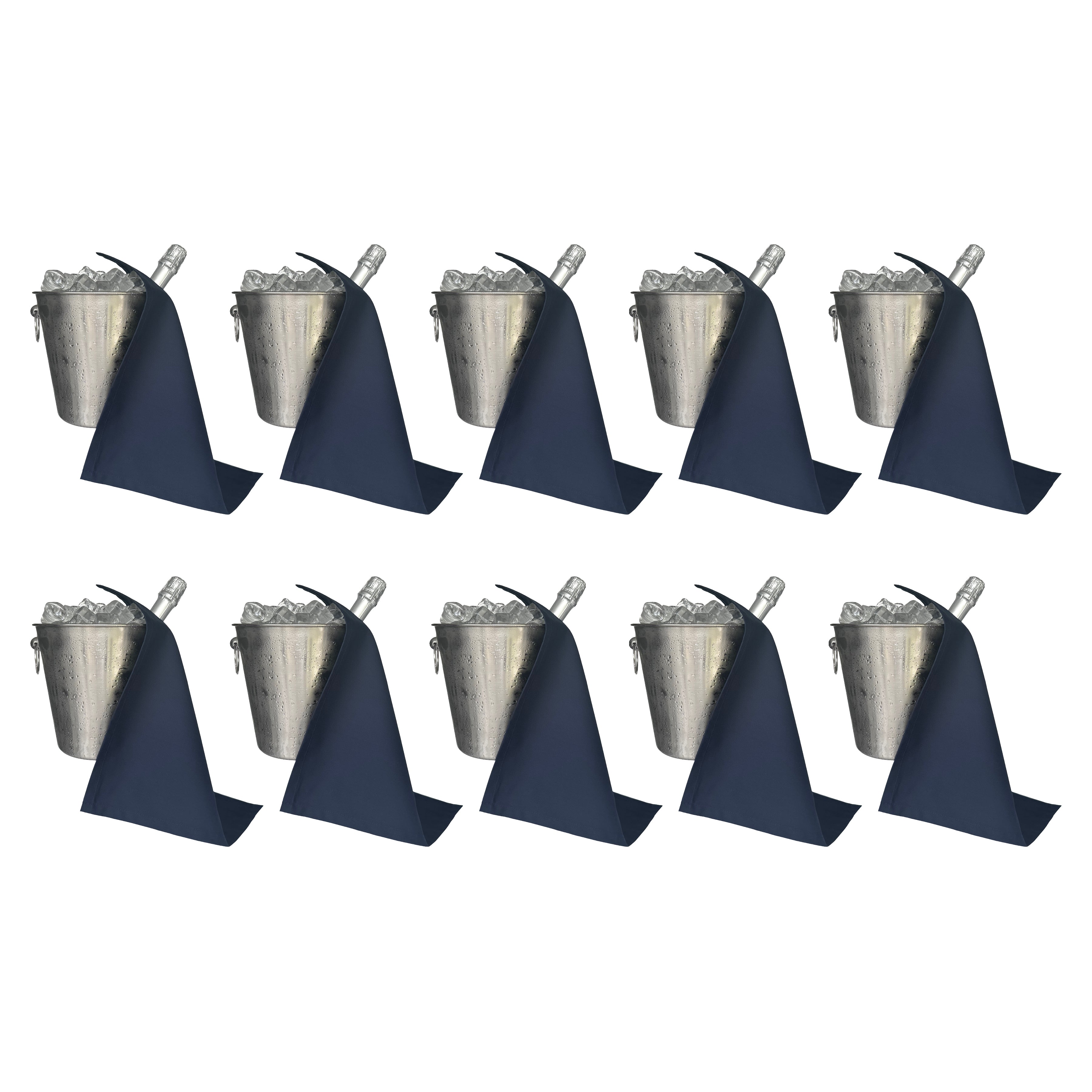 Catering BottleCloths · Navy Polycotton, 42 cm, hörnhål, sömnad cirkel · Pack med 10
