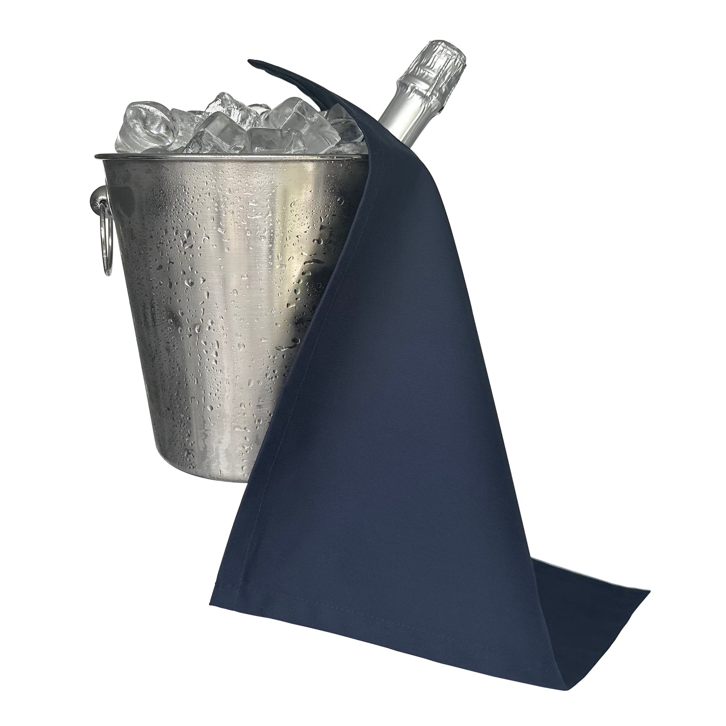 Catering flaskeklud · Navy polybomuld, 42 cm, hjørnehul, syet cirkel