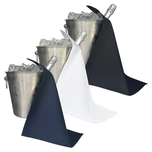 Serviettes pour bouteilles de restauration – Blanc, noir et bleu marine, polycoton, 42 cm, trou d'angle, cercle cousu – combinaison de couleurs, lot de 3