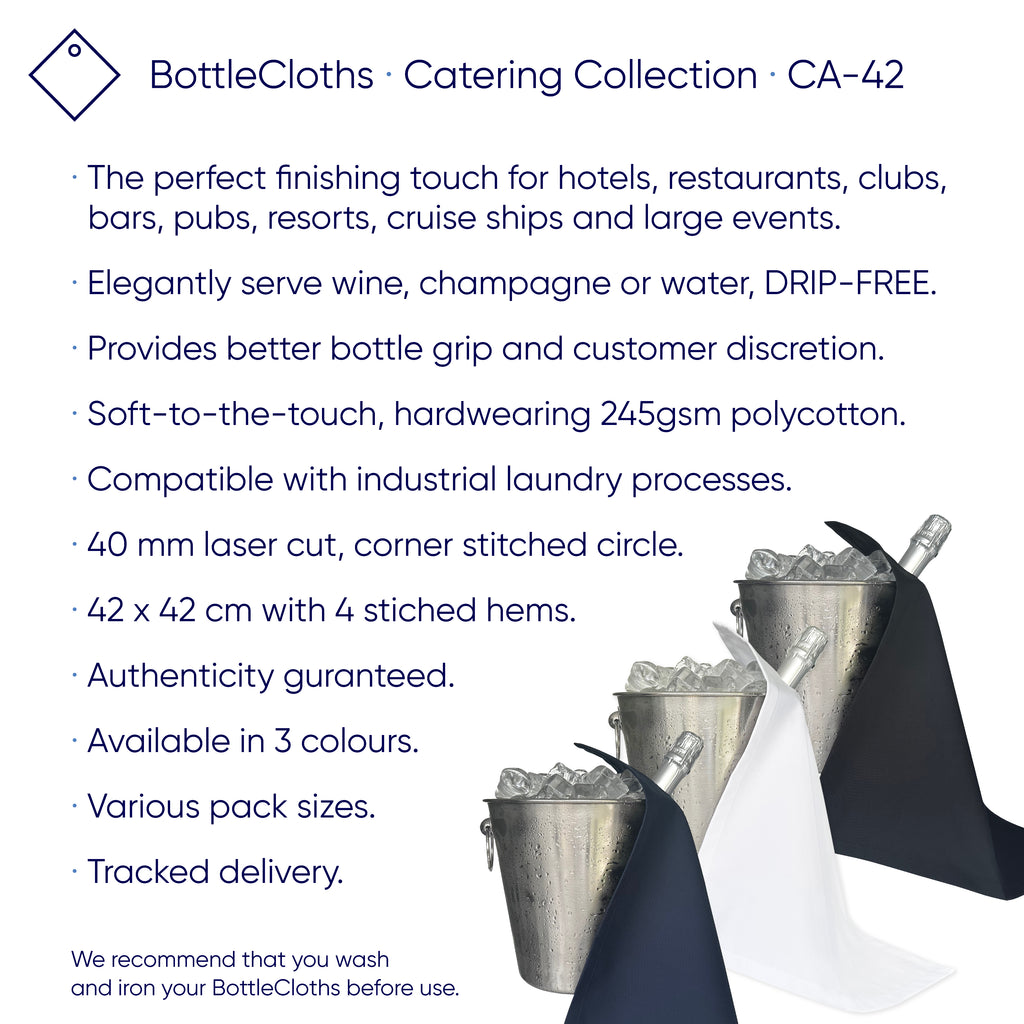 Catering BottleCloths · Navy Polycotton, 42 cm, Corner Hole, Stitched Circle · Pack of 25