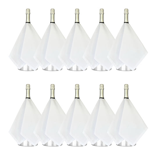 Paños para botellas de catering · Polialgodón blanco, 54 cm, orificio central, círculo cosido · Paquete de 10