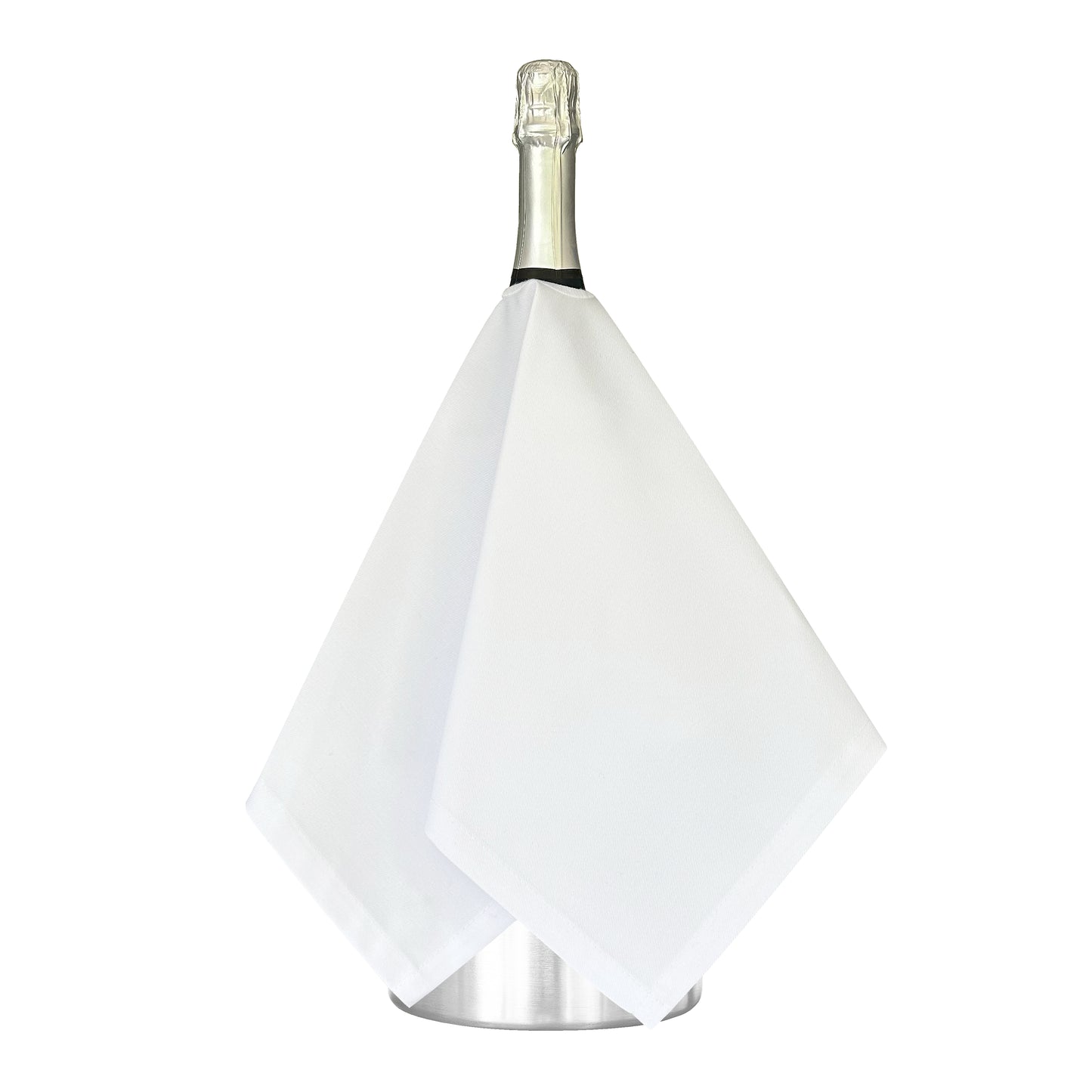 Serviette pour bouteilles de restauration · Polycoton blanc, 54 cm, trou central, cercle cousu · Paquet de 2