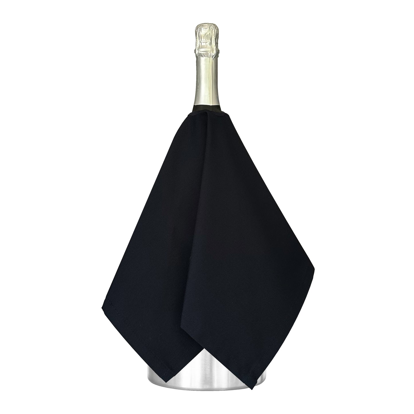 Paño para botellas de catering · Polialgodón negro, 54 cm, orificio central, círculo cosido