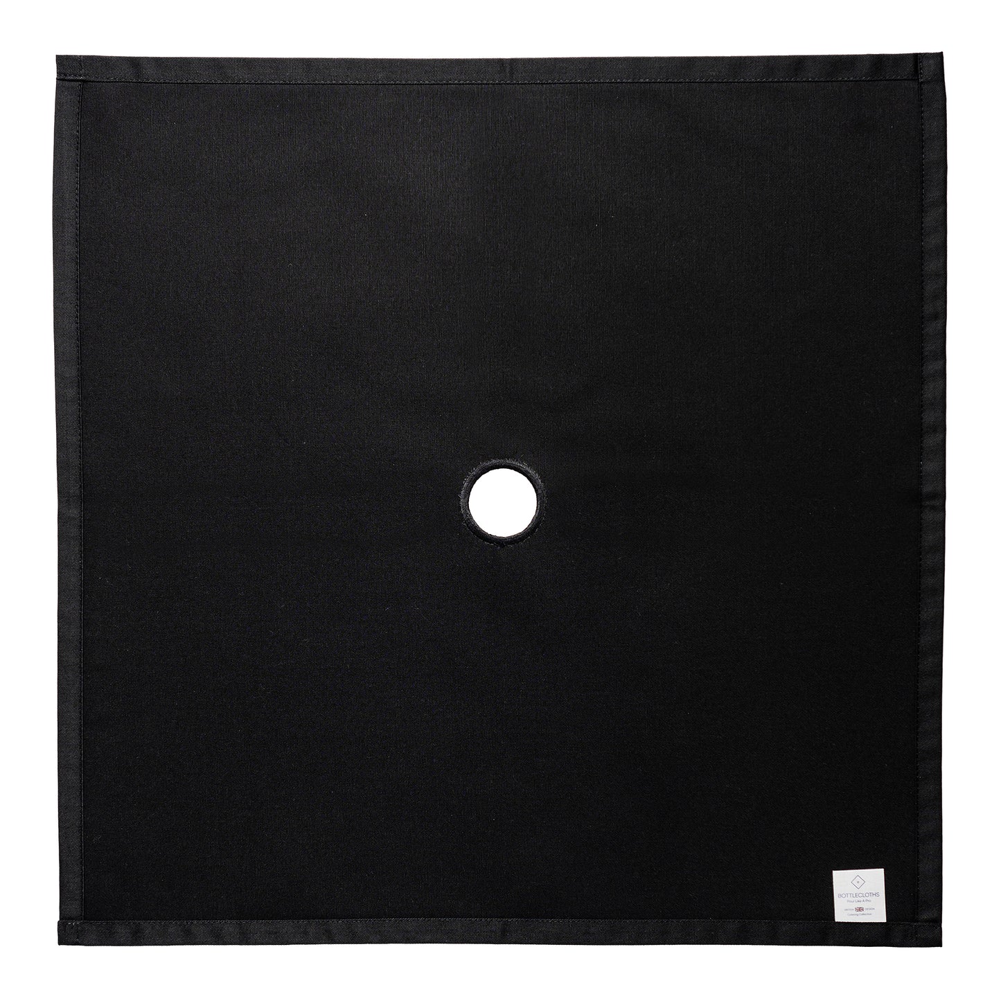 Catering-Flaschentuch · Schwarzes Polycotton, 54 cm, Mittelloch, genähter Kreis