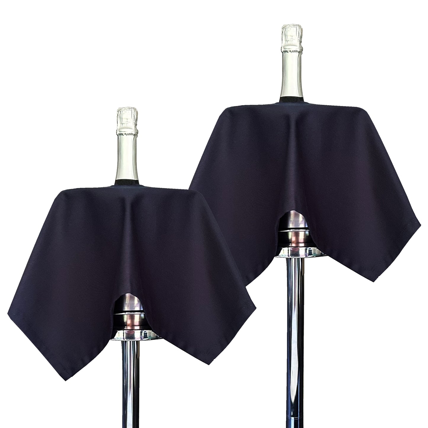 Catering flaskeklud · Navy polybomuld, 54 cm, centerhul, syet cirkel · pakke med 2