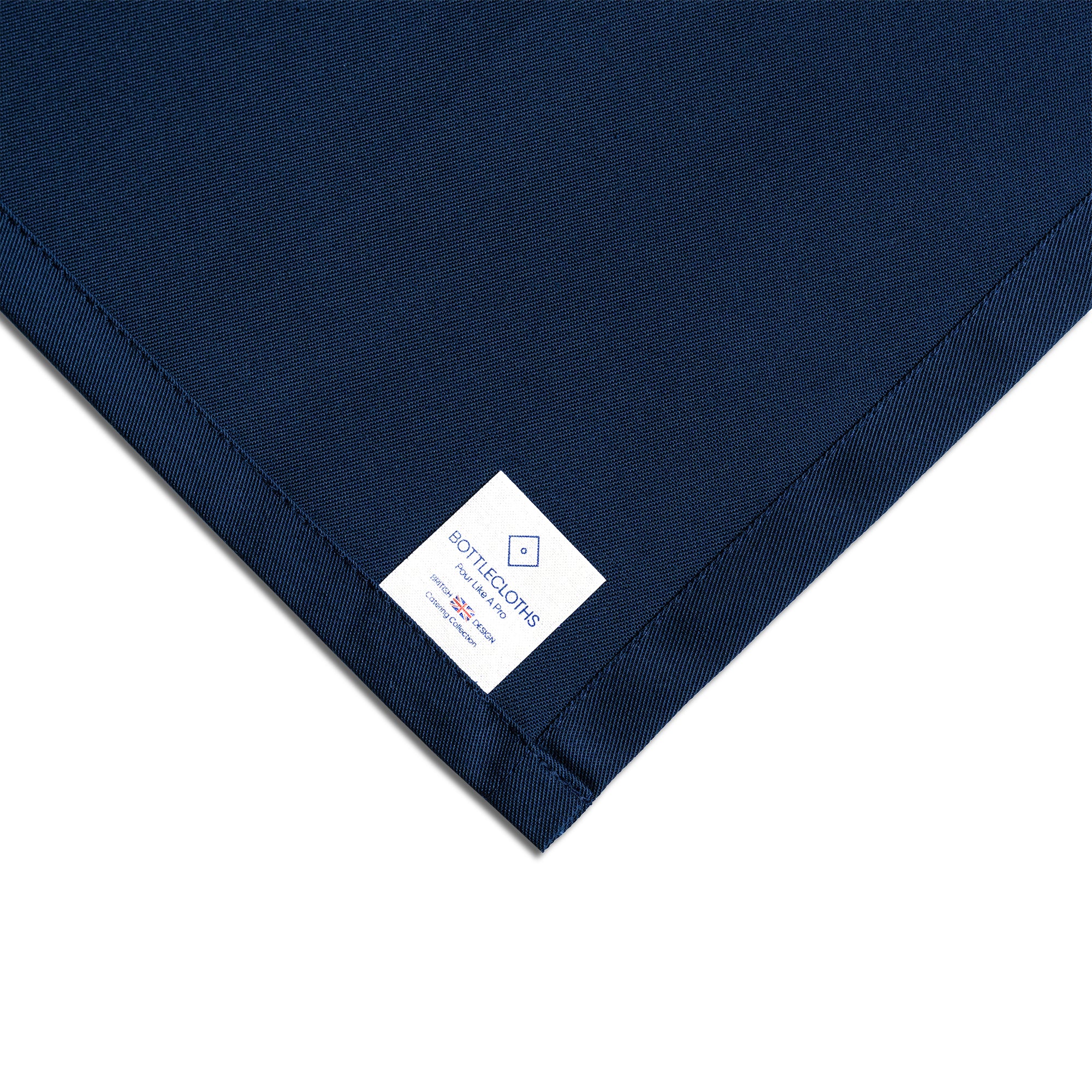 Catering BottleCloths · Navy Polycotton, 54 cm, mitthål, sömnad cirkel · Pack med 10