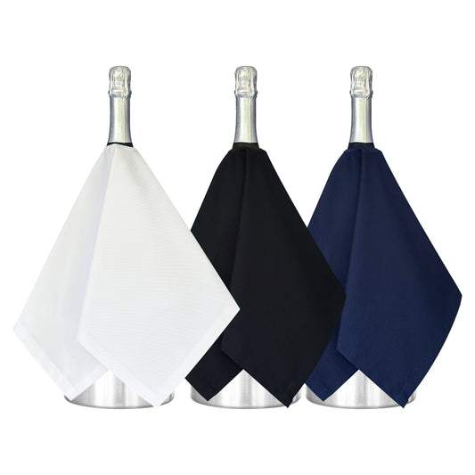 Catering BottleCloths - White, Black & Navy, Polycotton, 54 cm, Corner Hole, Stitched Circle - Colour Combo, Pack of 3