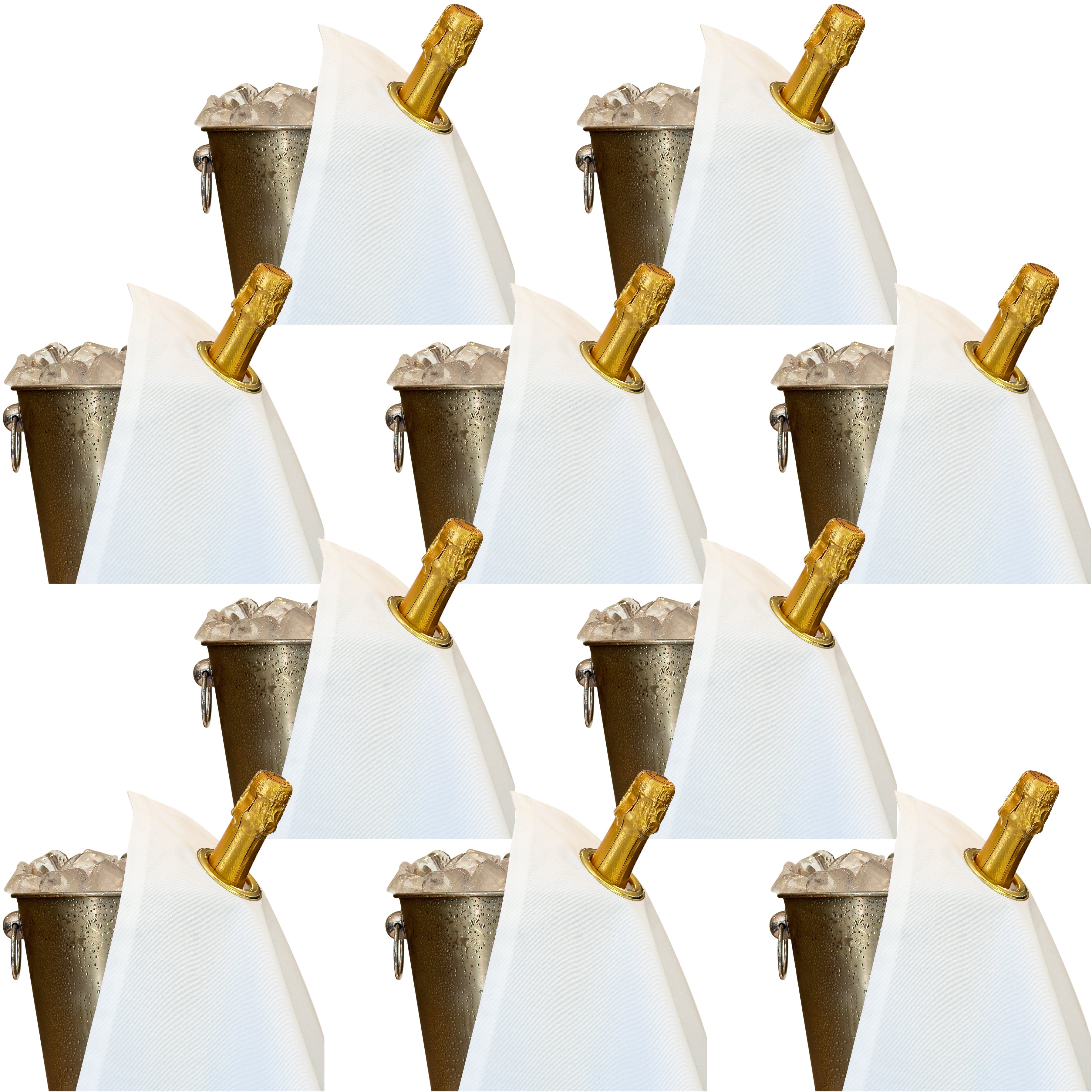 Klassisk flaskeclat · Vit med guldmetallring, bomull, 42 cm, hörnhål · Pack med 10