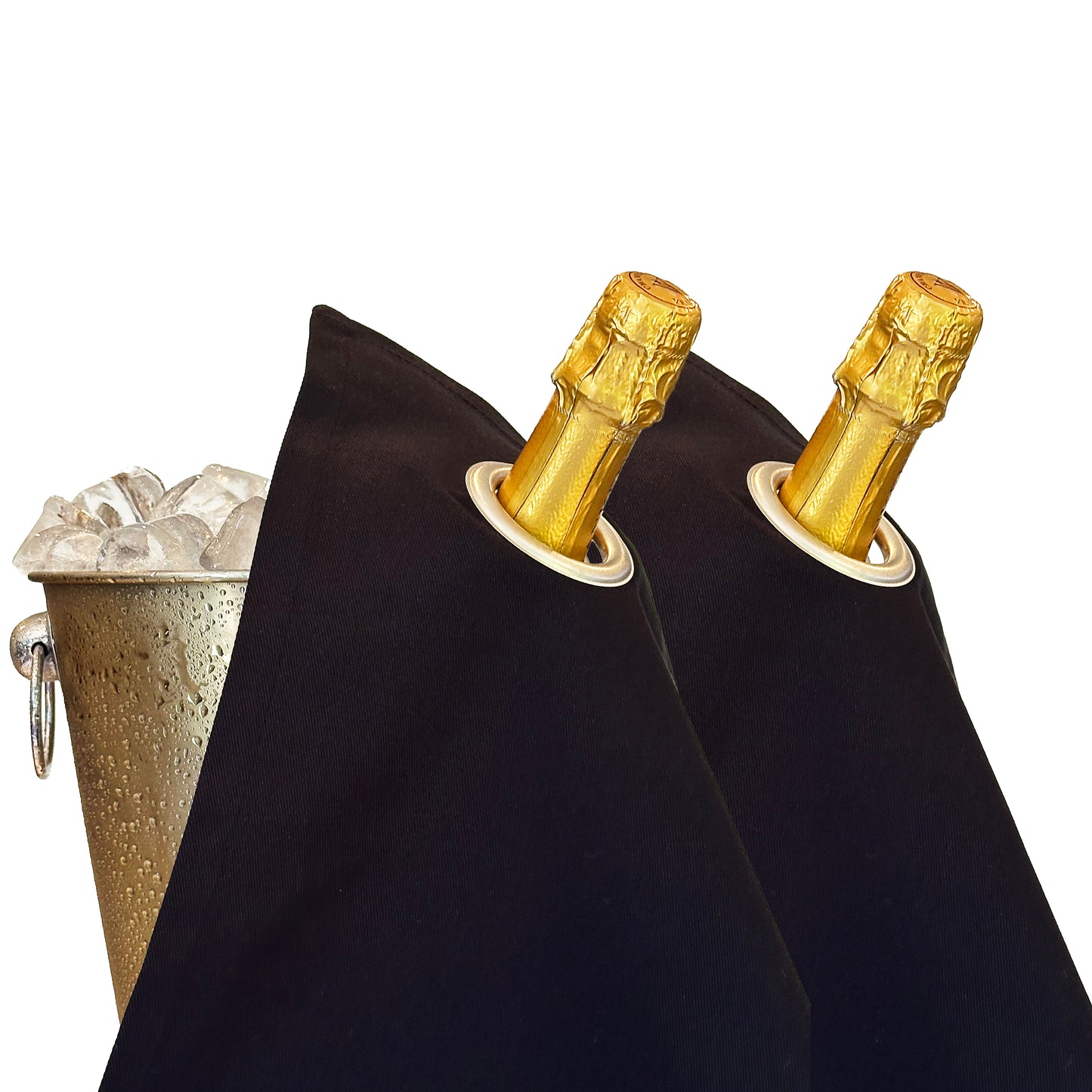 Bottlecloths classiques · Black avec anneau en métal argenté, coton, 42 cm, trou d'angle · Pack de 2