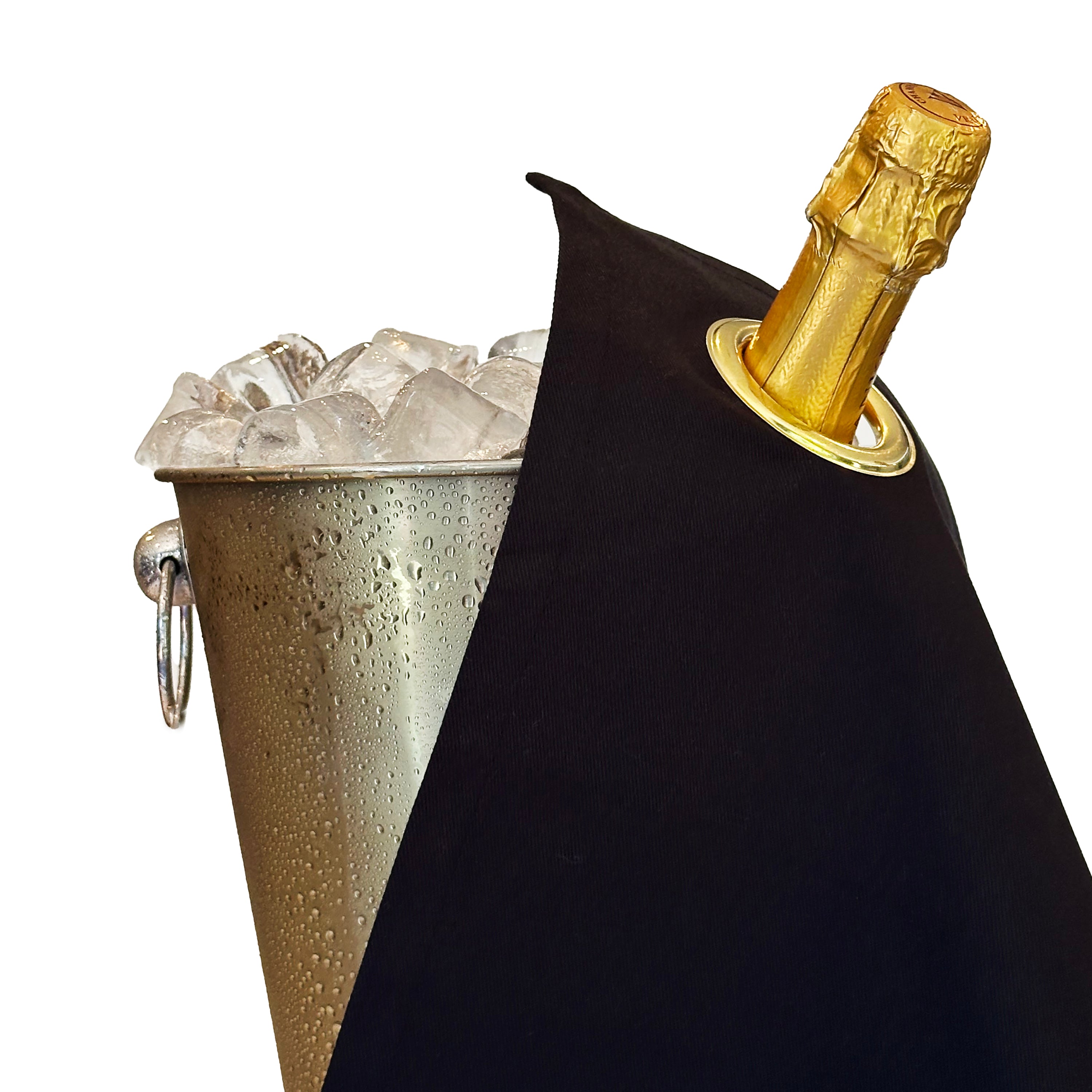 Classic BottleCloth · Black with Gold Metal Ring, Cotton, 42 cm, Corner Hole