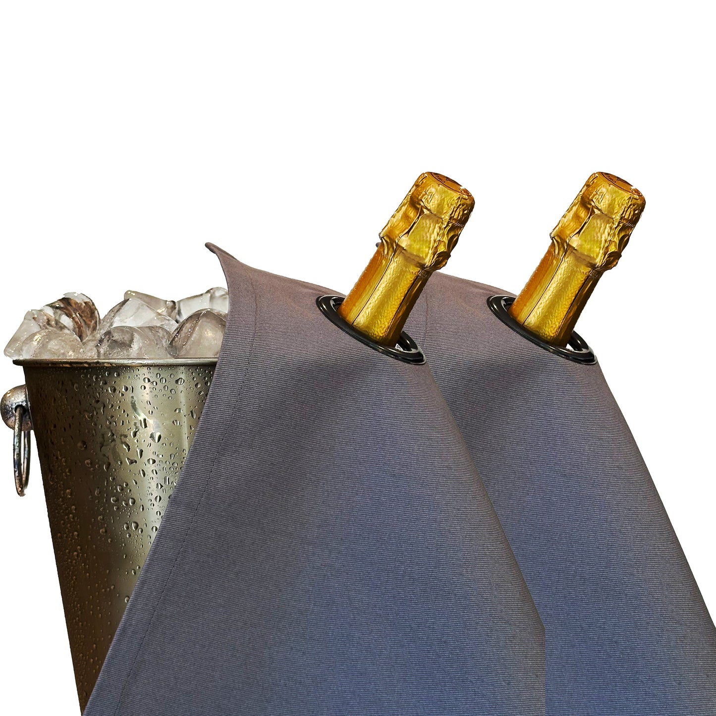 Paños para botellas clásicos - Platino con anillo metálico color carbón, Algodón, 42 cm, Agujero en las esquinas · Paquete de 2