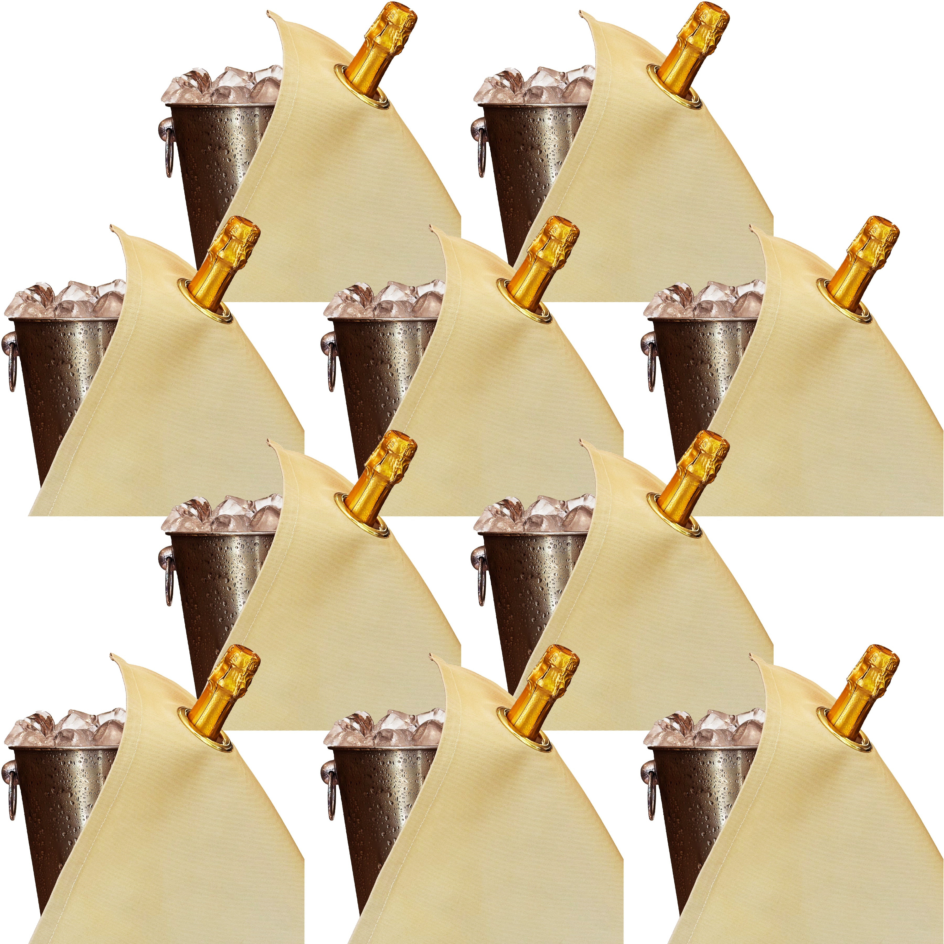 Klassiska flaskor · Guld med guldmetallring, bomull, 42 cm, hörnhål · Pack med 10