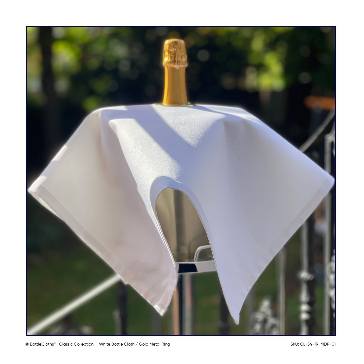 Classic BottleCloth - White with Gold Metal Ring, Cotton, 54 cm, Center Hole