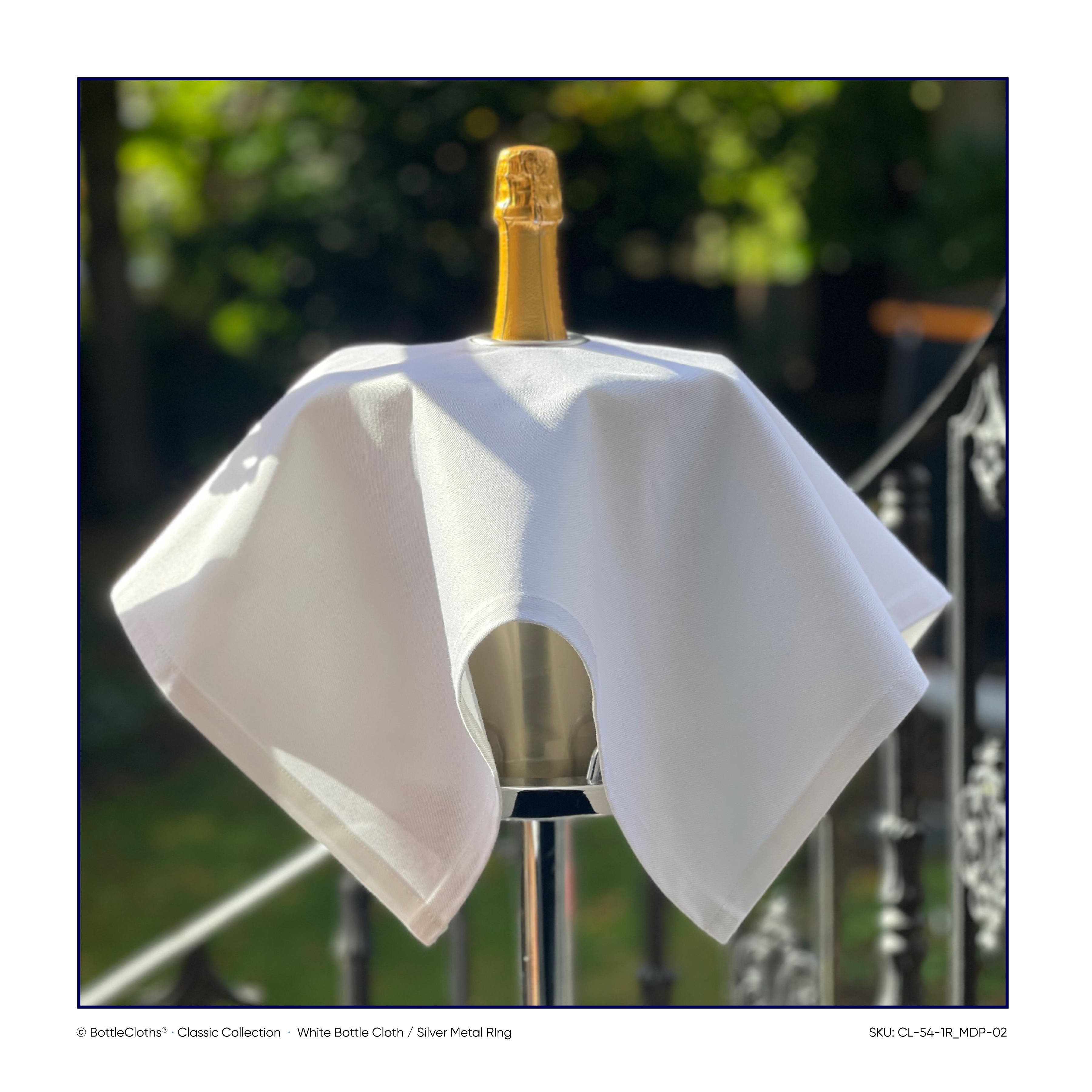 Classic BottleCloth · White with Silver Metal Ring, Cotton, 54 cm, Center Hole
