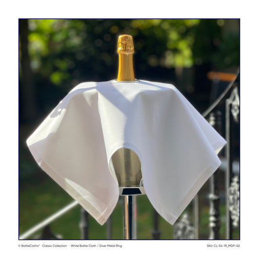 Classic BottleCloth - White with Silver Metal Ring, Cotton, 54 cm, Center Hole