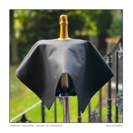 BottleCloth Clássico - Preto com Anel de Metal Dourado, Algodão, 54 cm, Furo Central