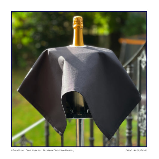 Classic BottleCloth - Black with Silver Metal Ring, Cotton, 54 cm, Center Hole