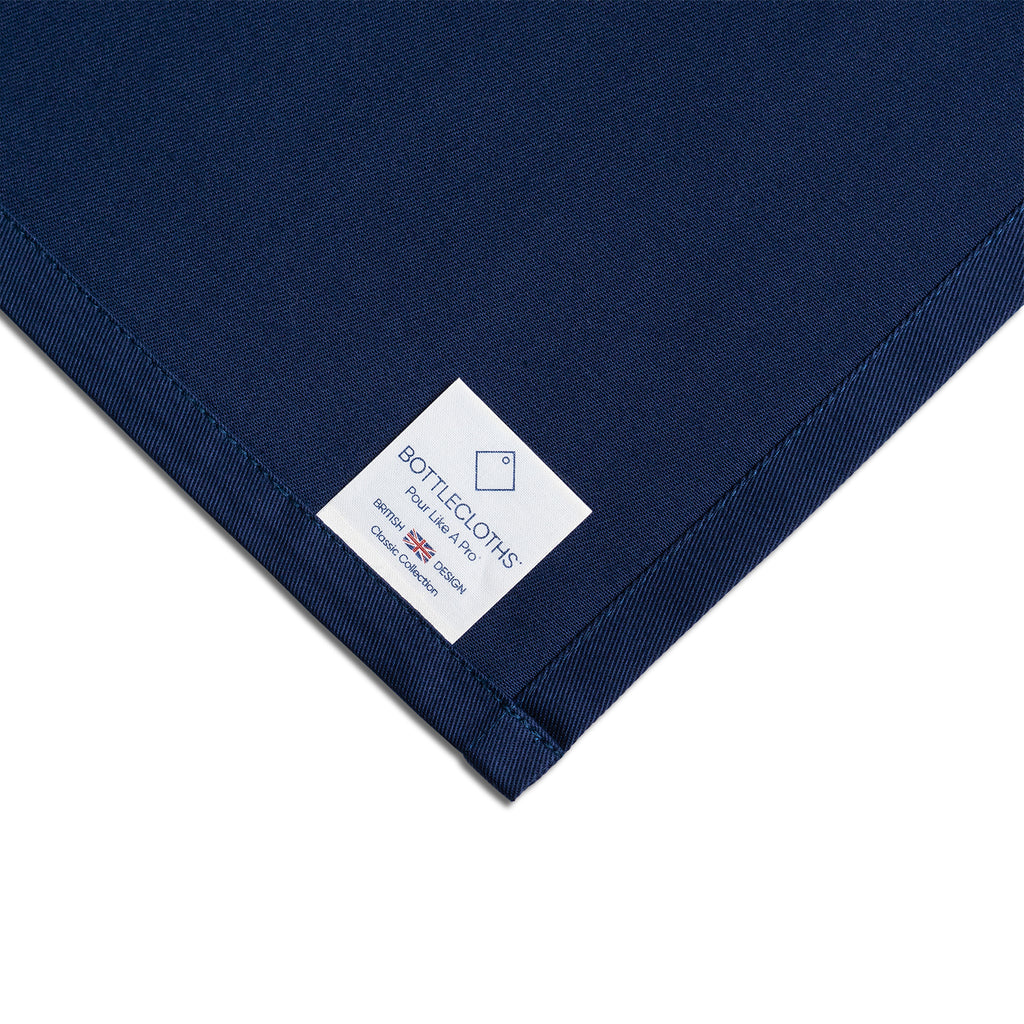 Lecloth de botella clásicos · azul real con anillo de metal plateado, algodón, 54 cm, orificio central · paquete de 2