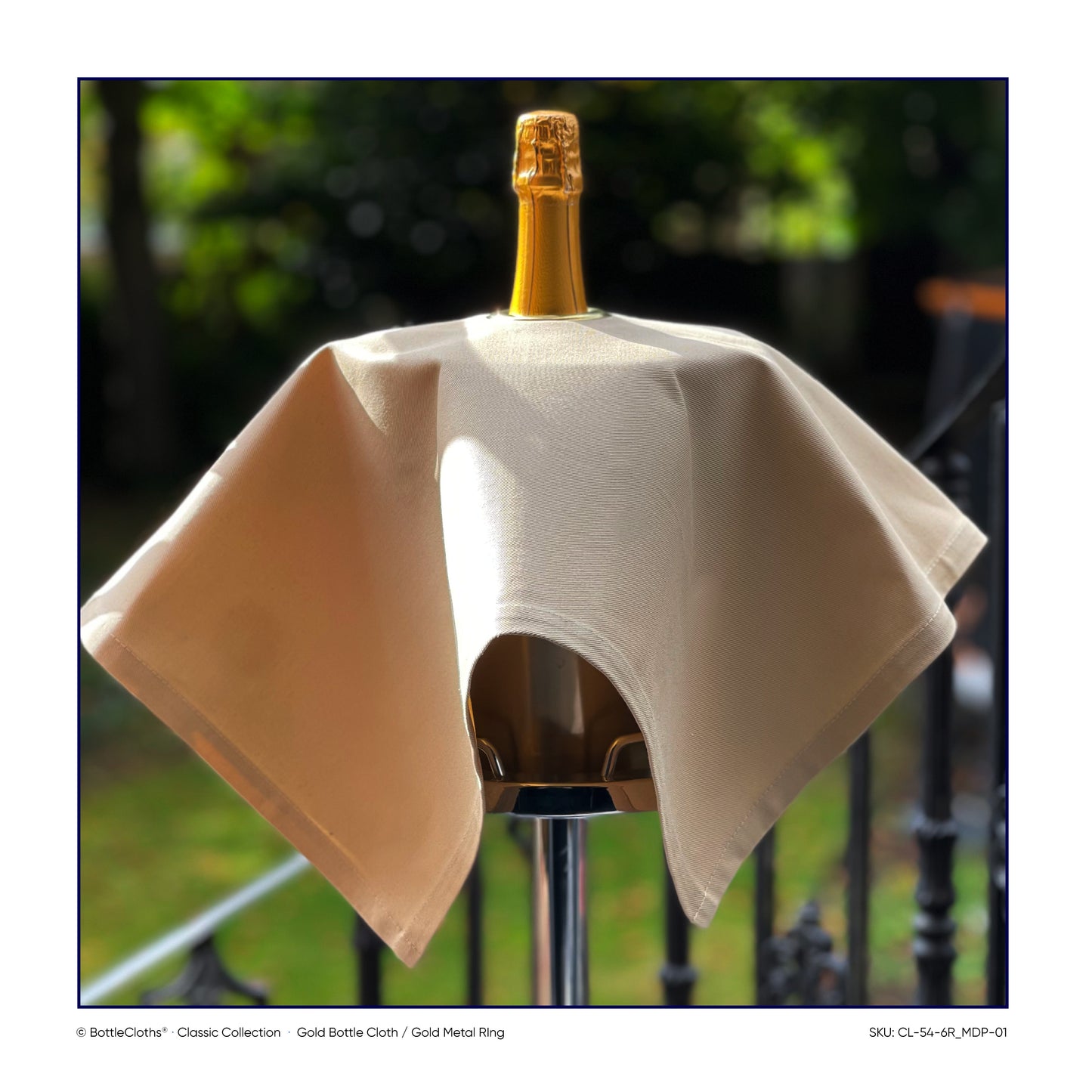 BottleCloth Clássico - Ouro com Anel de Metal Dourado, Algodão, 54 cm, Furo Central