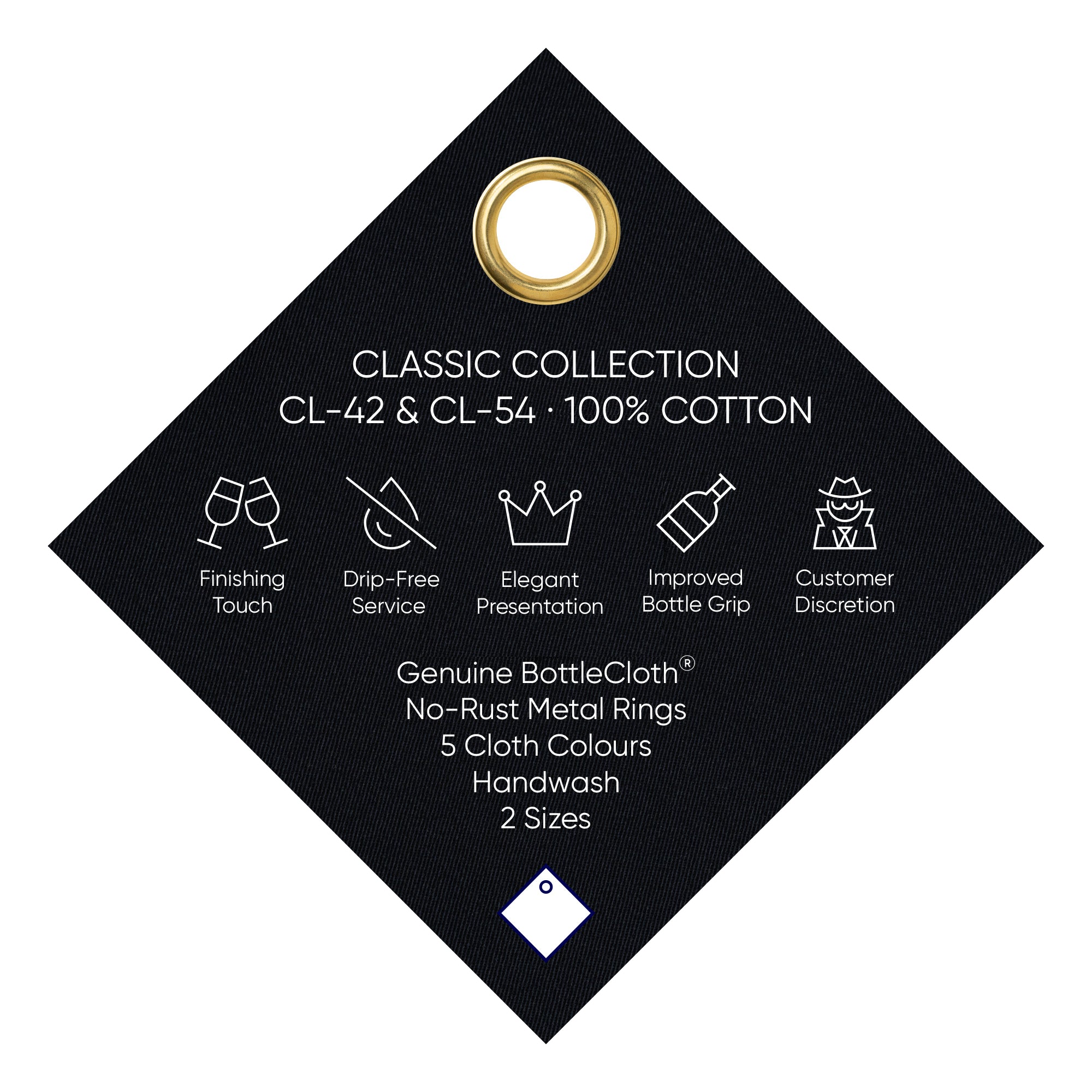 Klassisk flaskeclot · Svart med guldmetallring, bomull, 54 cm, mitthål