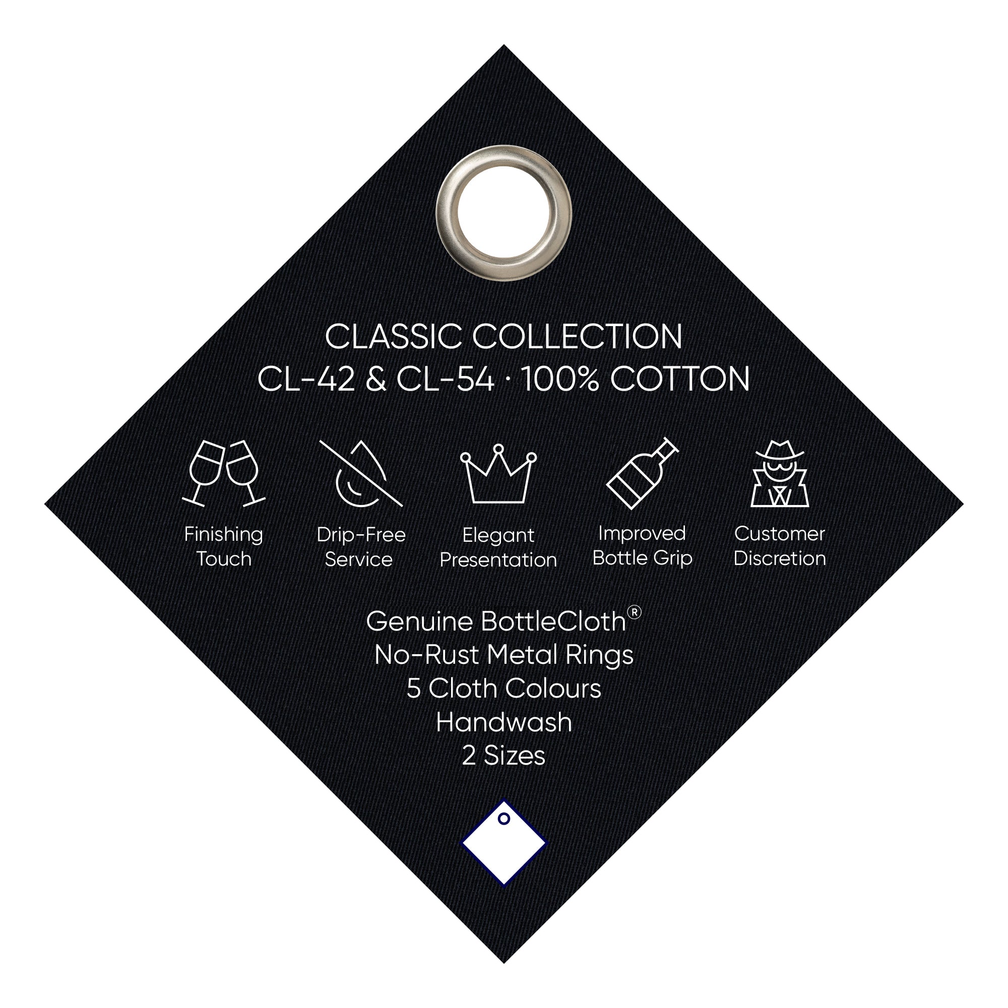 Klassisk flaskeclot · Svart med silvermetallring, bomull, 54 cm, mitthål