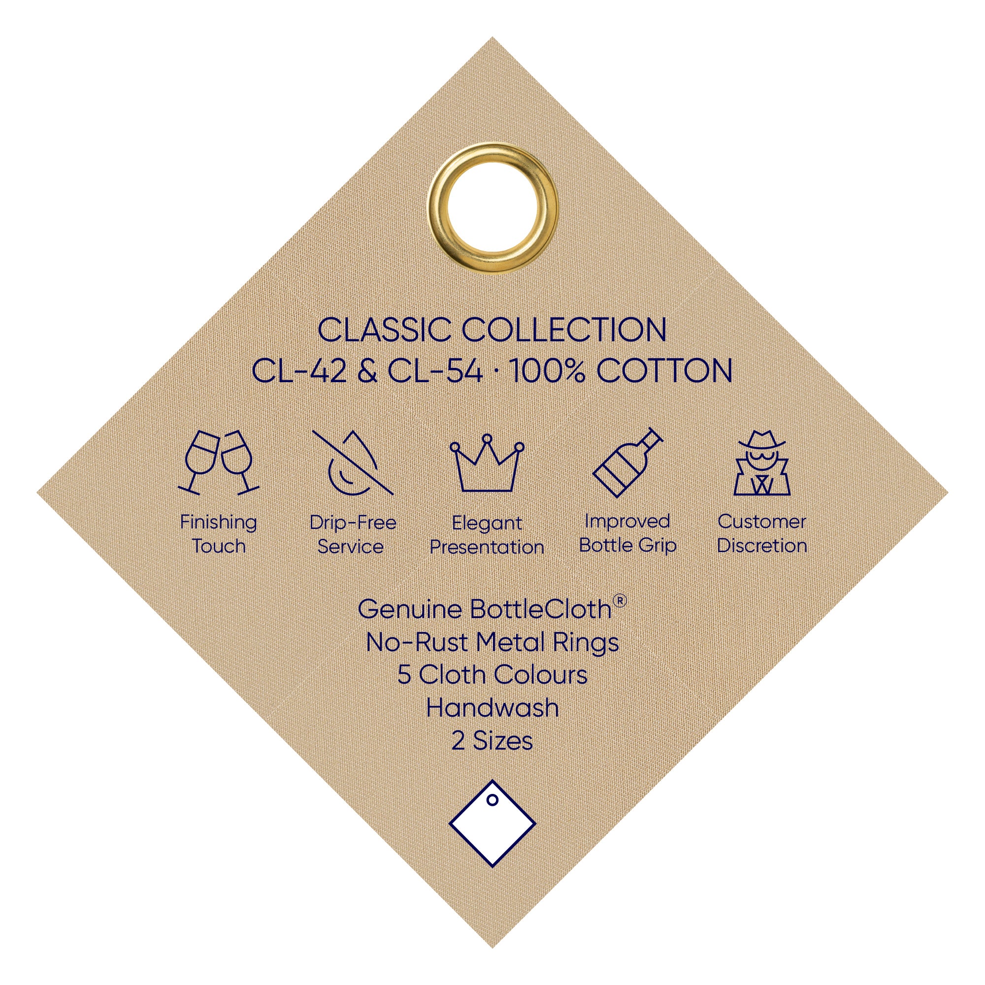 Klasyczne butelki · Złoto ze złotym metalowym pierścieniem, bawełna, 54 cm, środkowy otwór · paczka 2