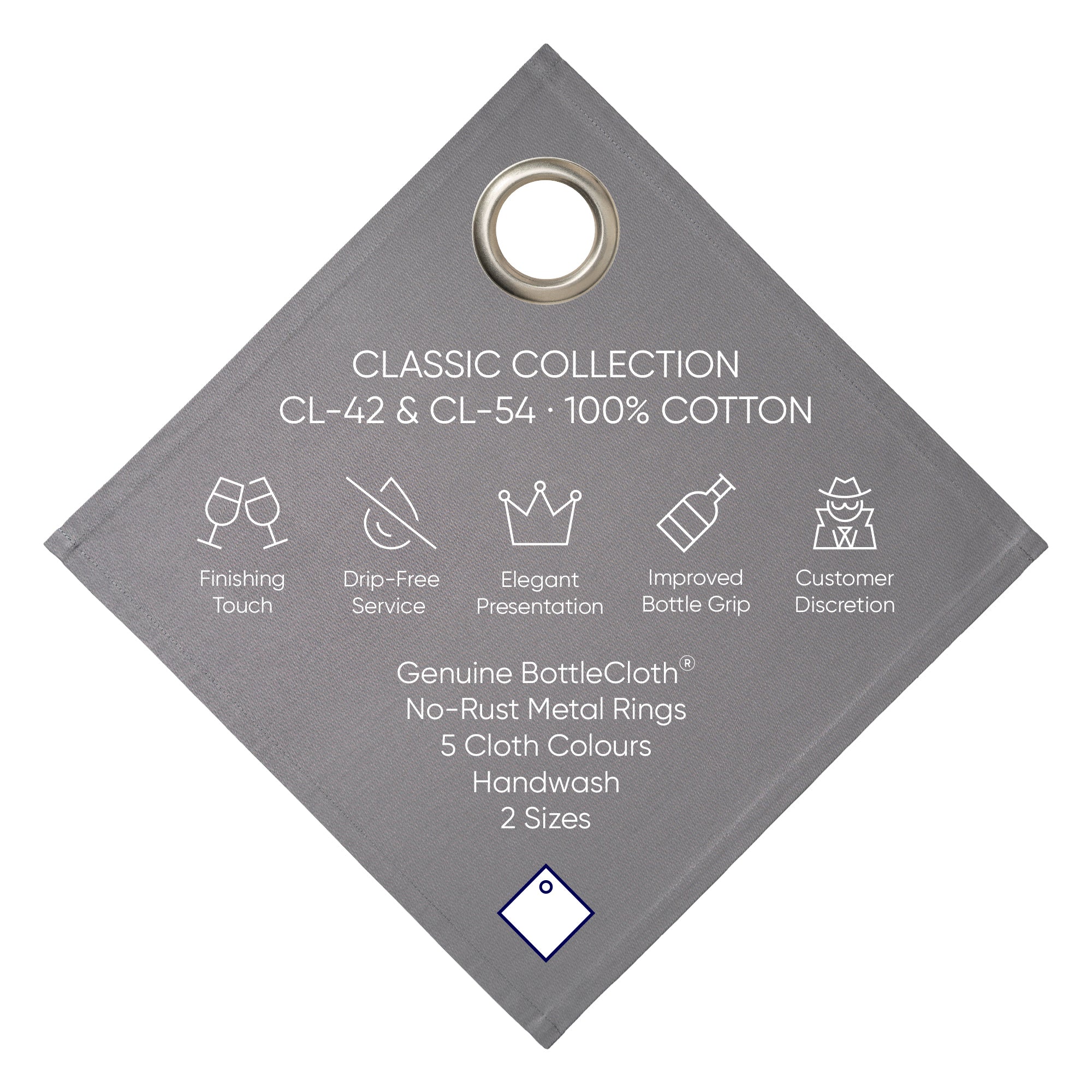 Klassisk flaskhäck · Platin med silvermetallring, bomull, 54 cm, mitthål