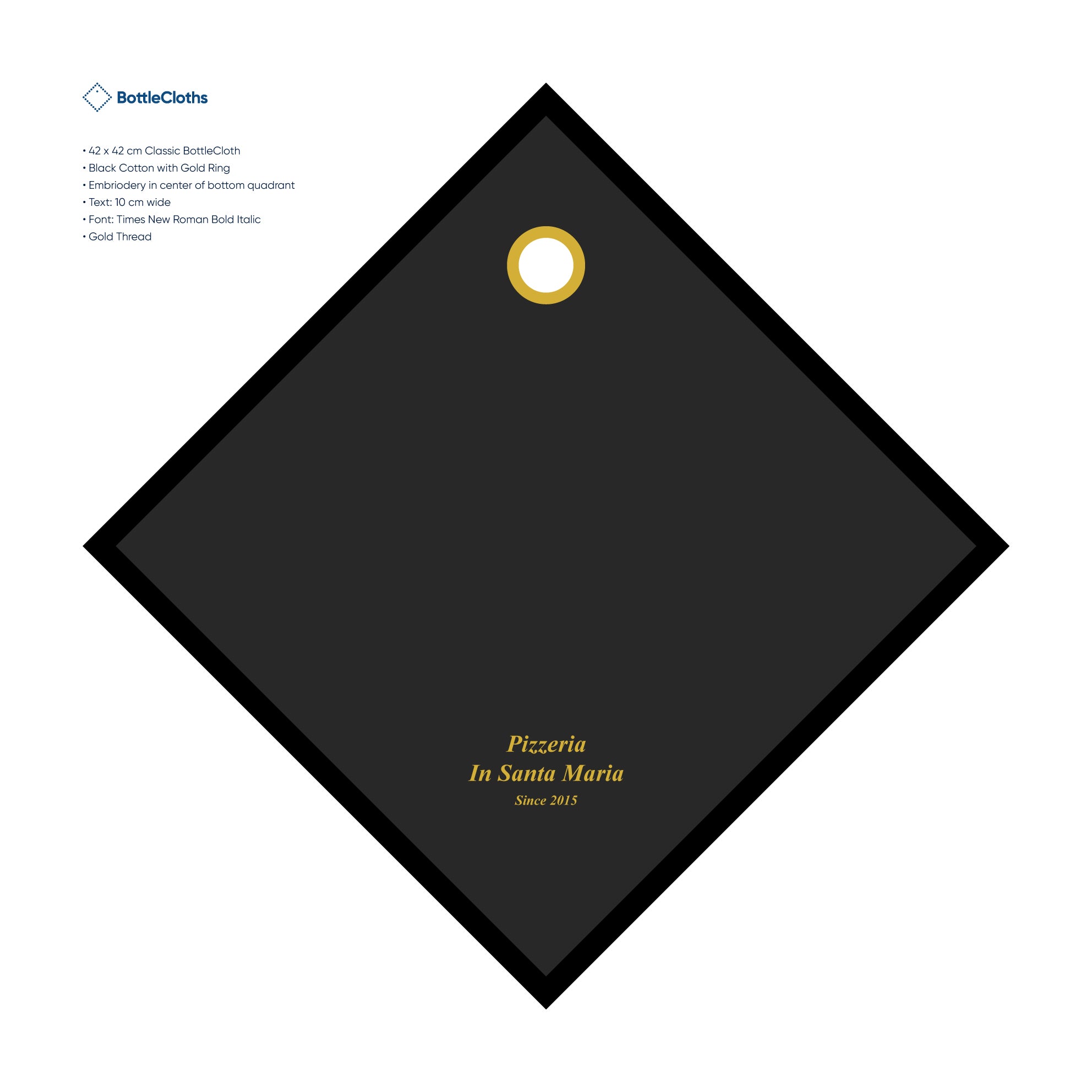 Klassiske flaskehelker · Gull med gullmetallring, bomull, 42 cm, hjørnehull · pakke på 25