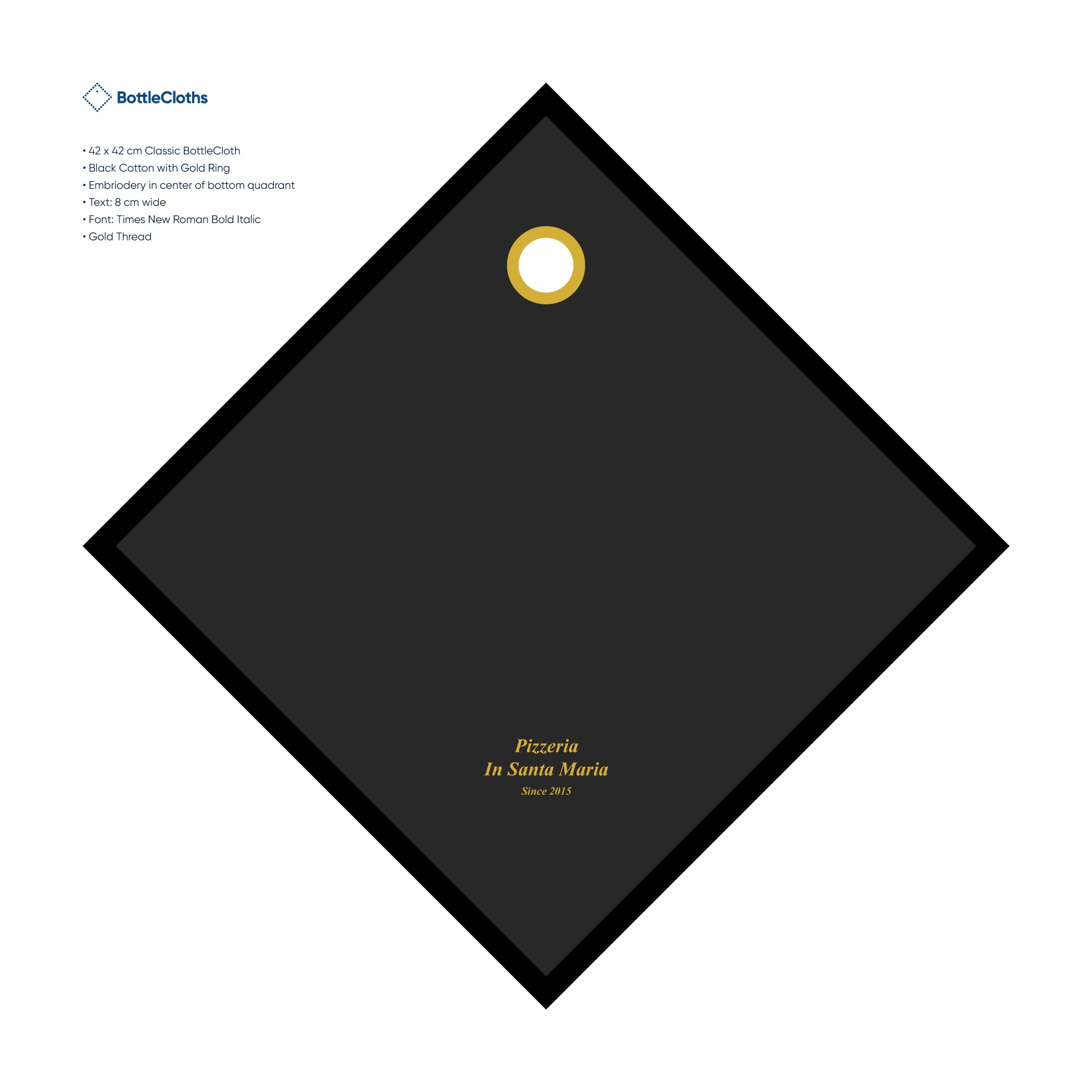 Klassiske flaskehelker · Gull med gullmetallring, bomull, 42 cm, hjørnehull · pakke på 25