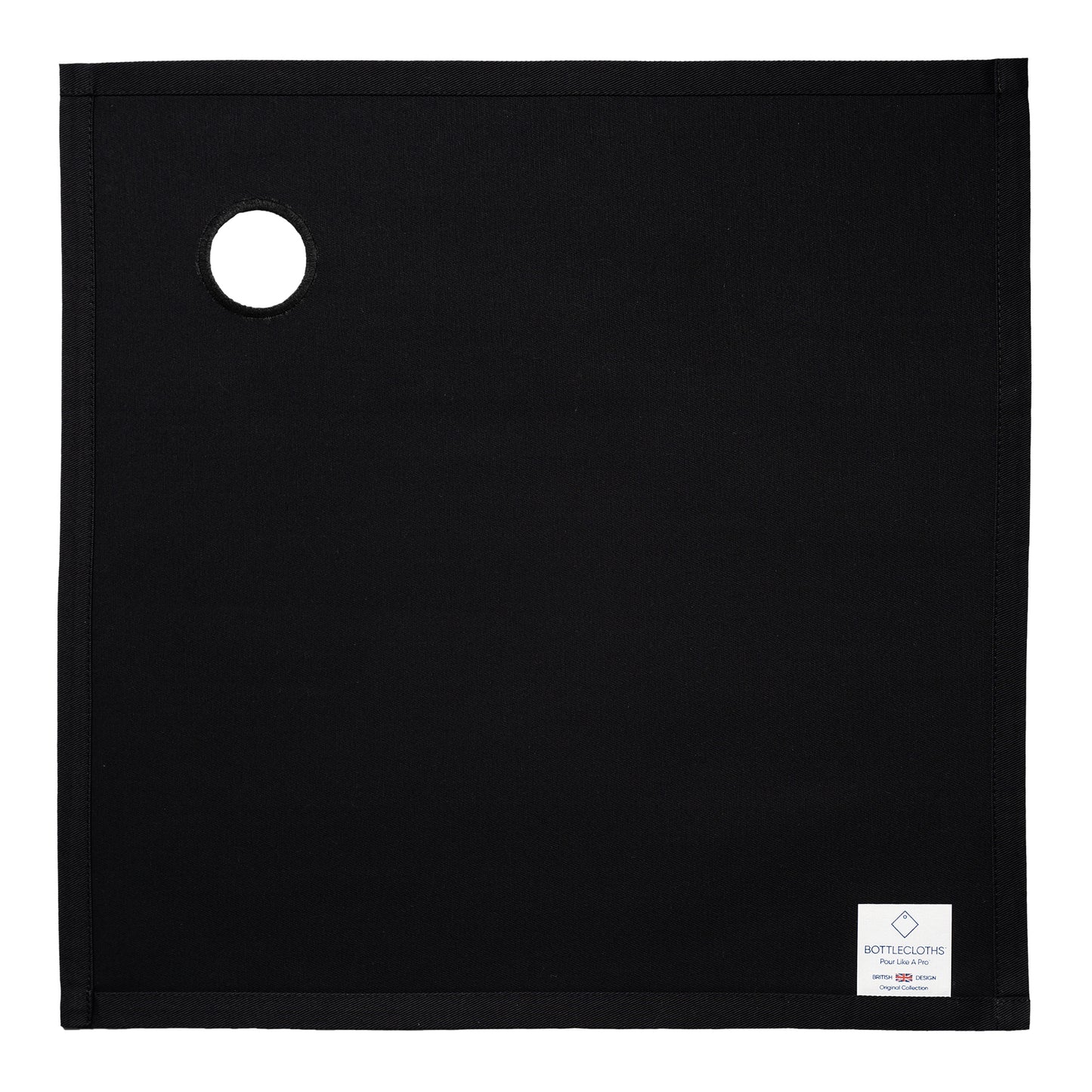 Linge à bouteilles original · Noir, coton, 42 cm, trou d'angle, cercle cousu · Lot de 2